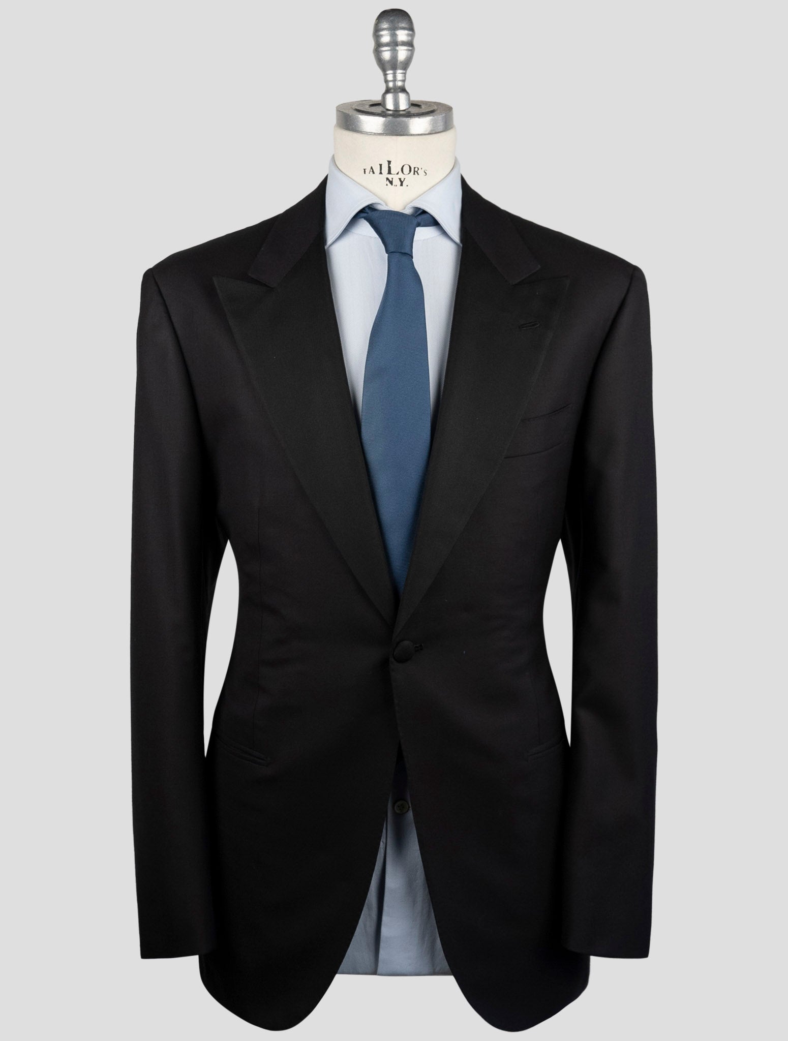 Kiton Black Wool 150's Diamante Blue Suit Smoking