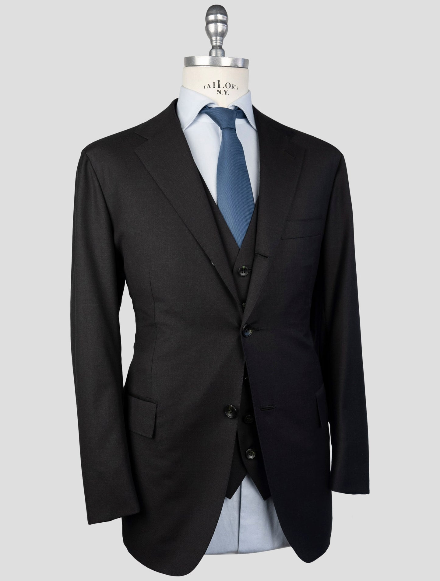 Kiton Black Wool 150's Diamante Blue Blazer 2 Pieces