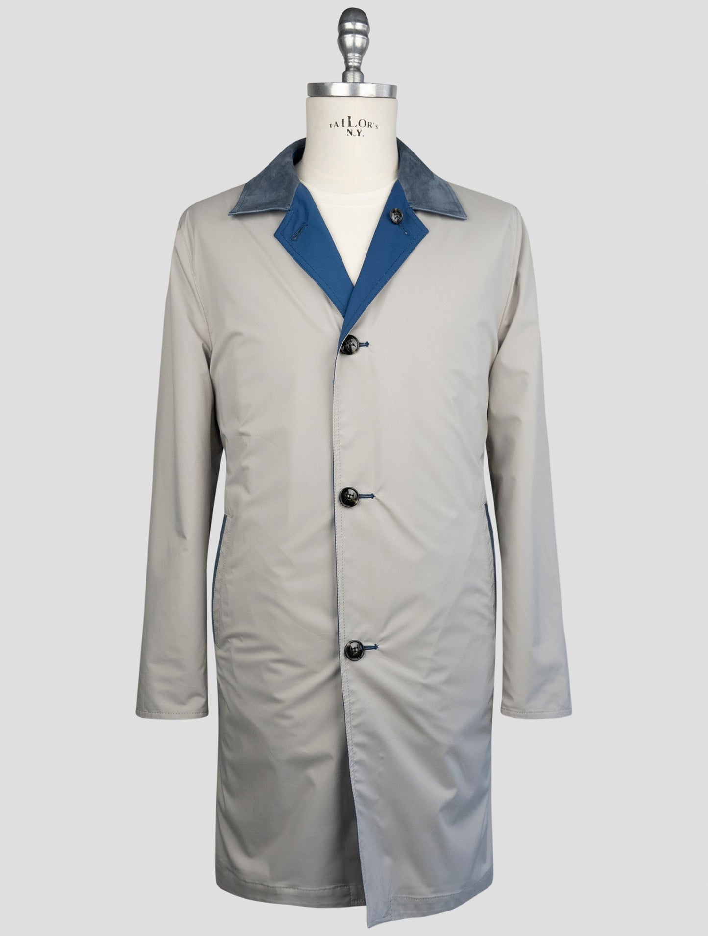 Kiton Blue Beige Wool Pa Reverse Overcoat