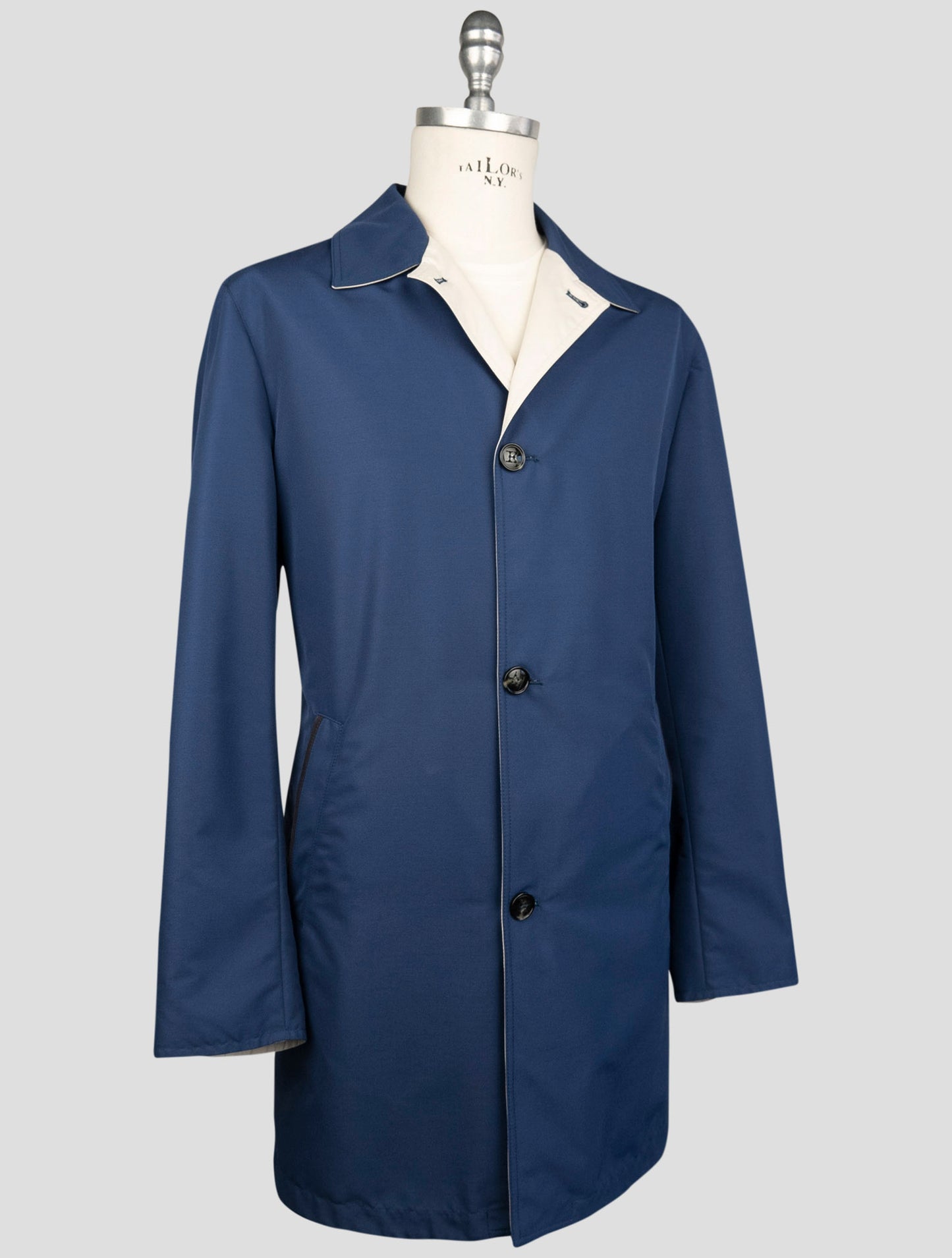 Kiton Blue Beige Pa Cashmere Silk Reverse Overcoat