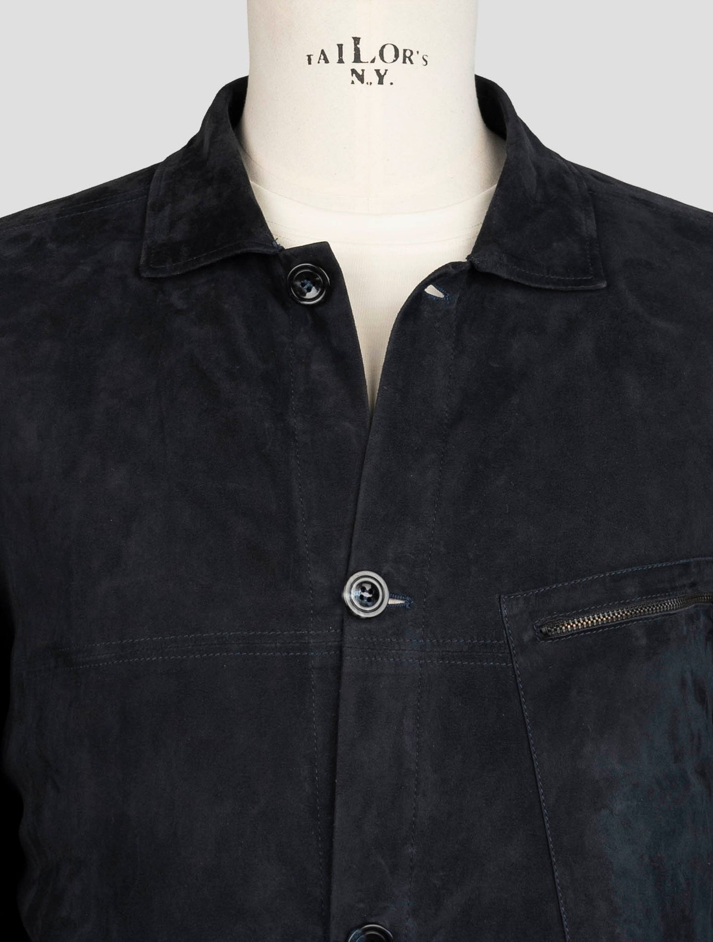 Kiton Blue Leather Suede Short Sleeve Shirt