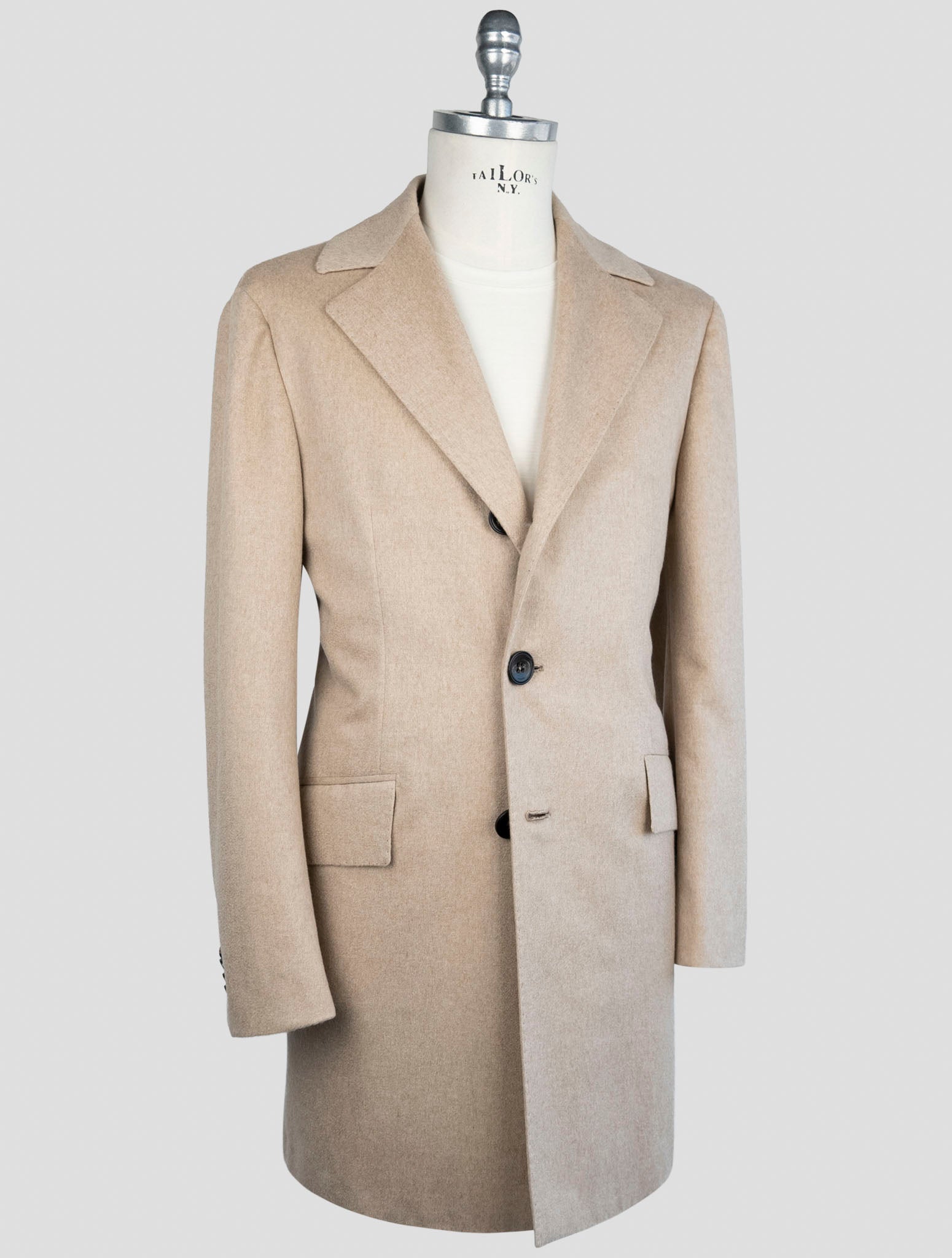 kiton Beige Cashmere Overcoat