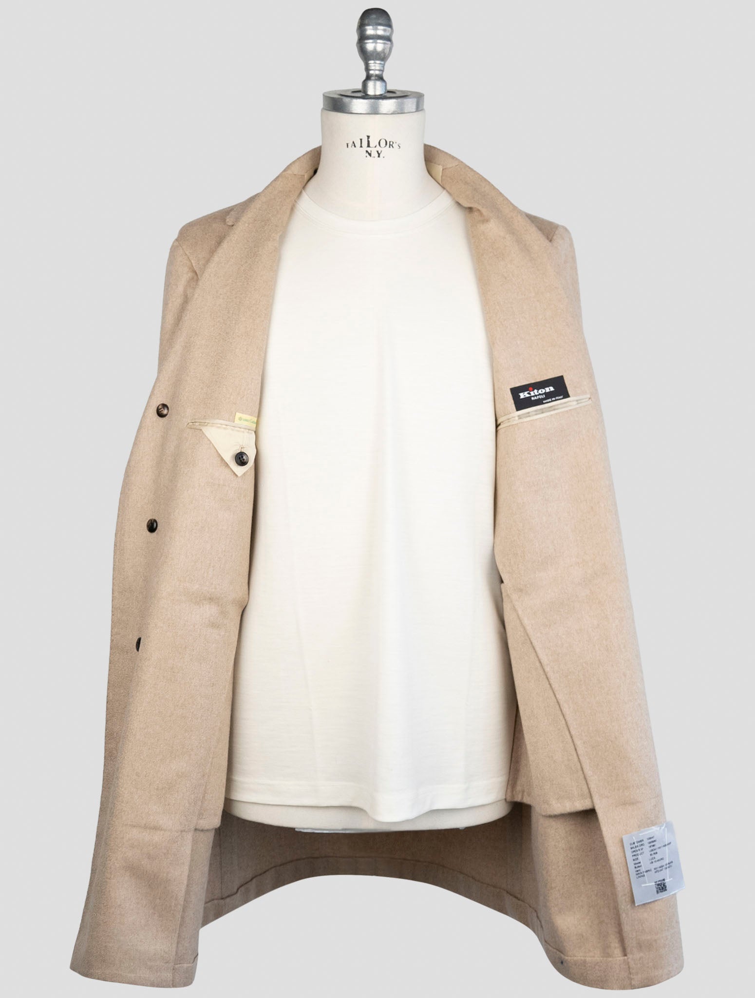 kiton Beige Cashmere Overcoat