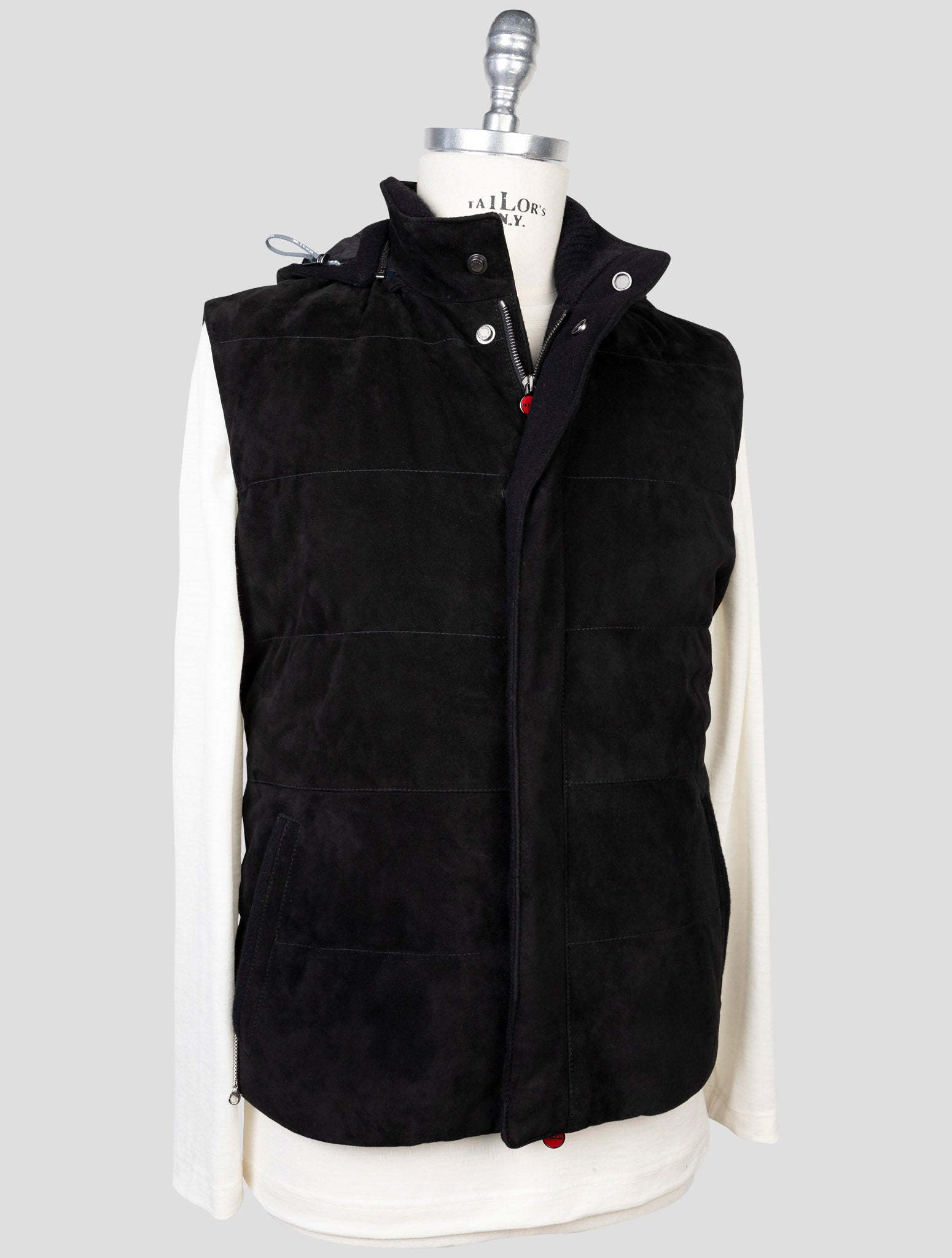 kiton Black Leather Suede Gilet