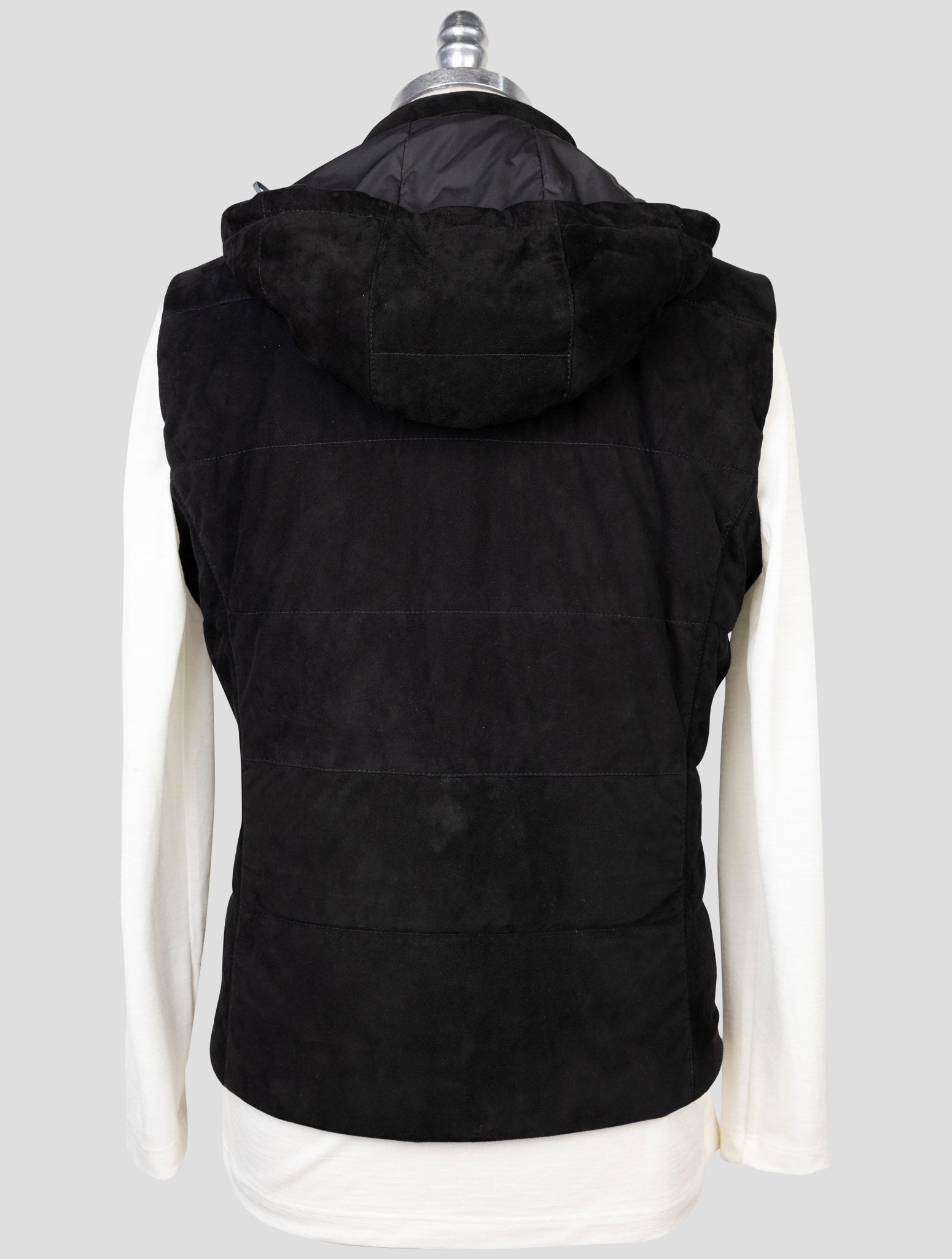 kiton Black Leather Suede Gilet