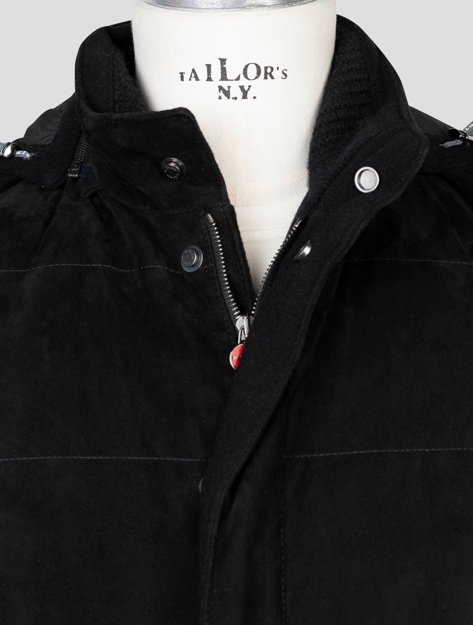 kiton Black Leather Suede Gilet