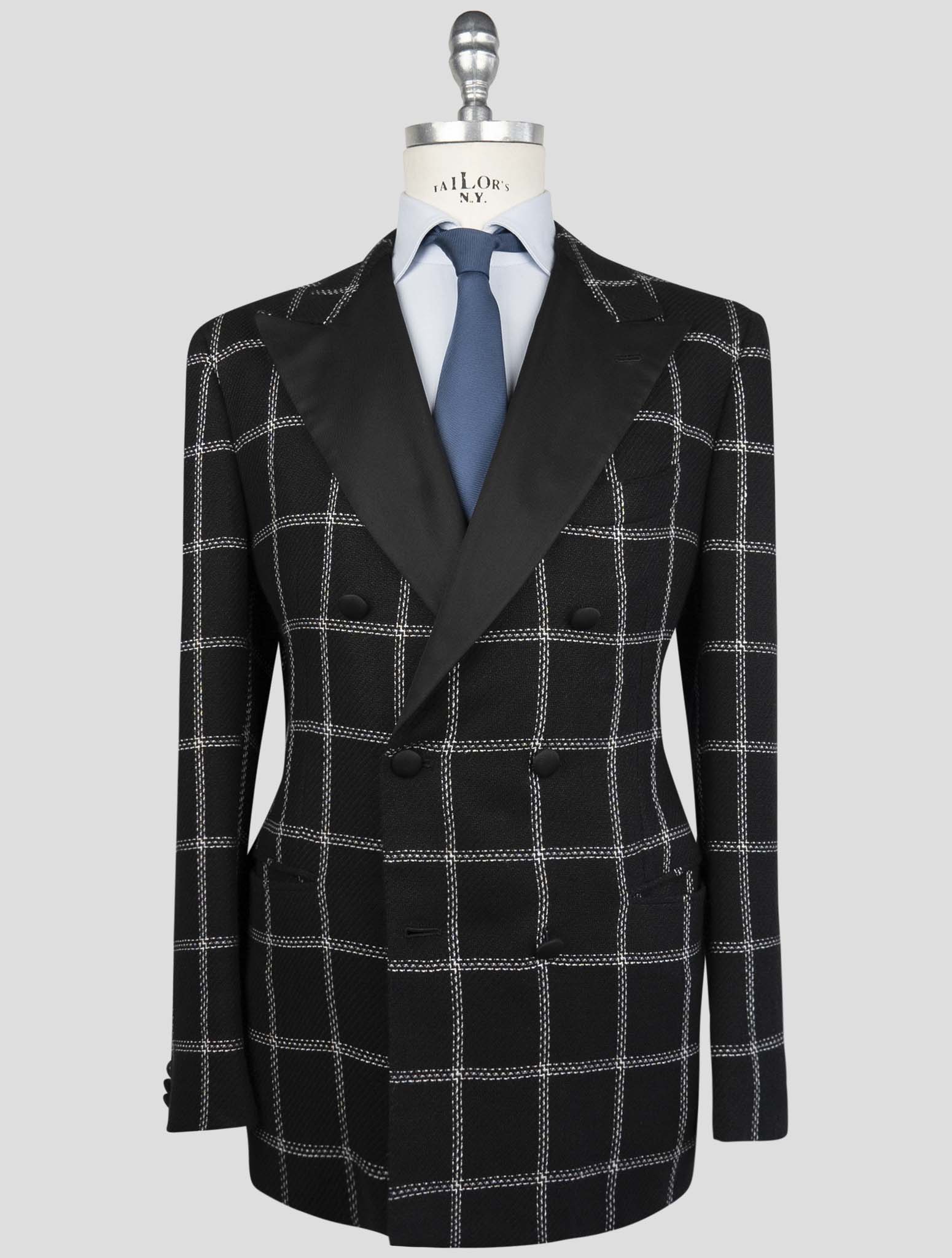 Kiton Black Cashmere Linen Smoking Blazer