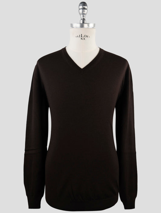 Kiton Brown Cashmere Silk Sweater V-Neck