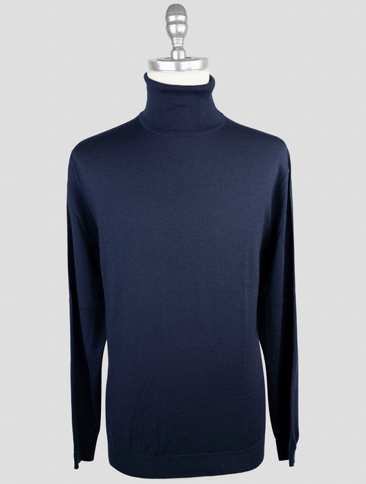 Kiton Blue Cashmere Silk Sweater Turtleneck