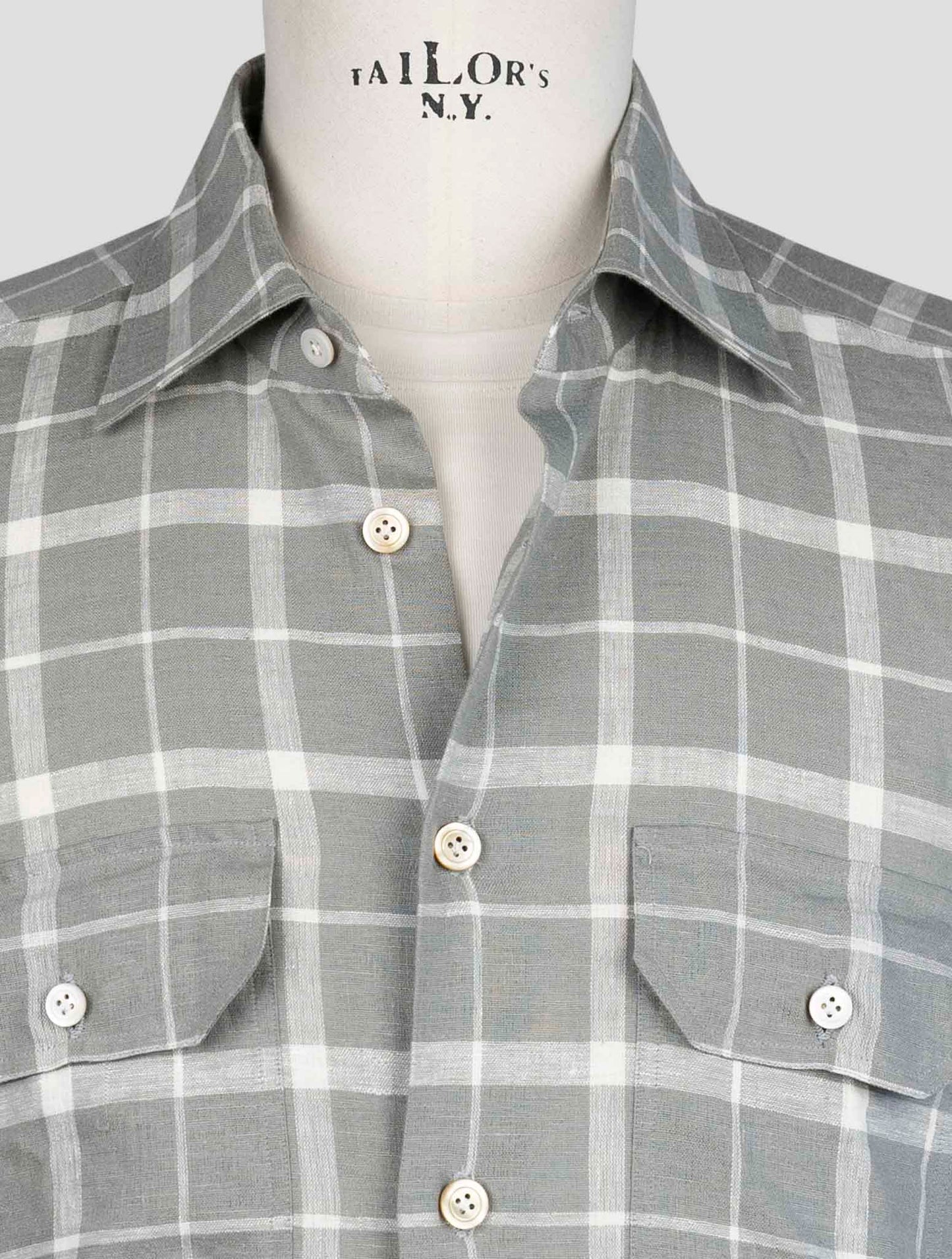 kiton Gray Linen Ea Pl Shirt