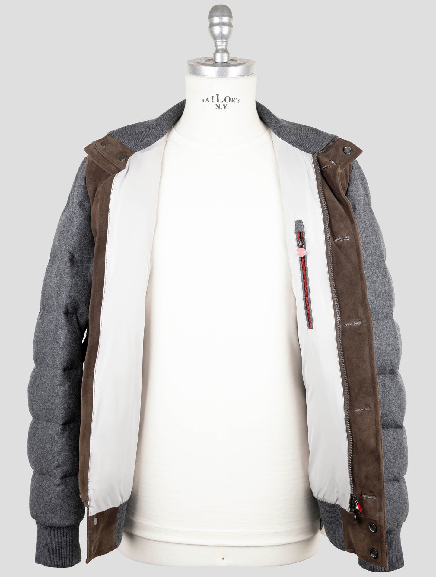 Kiton Brown Wool Leather Suede Coat