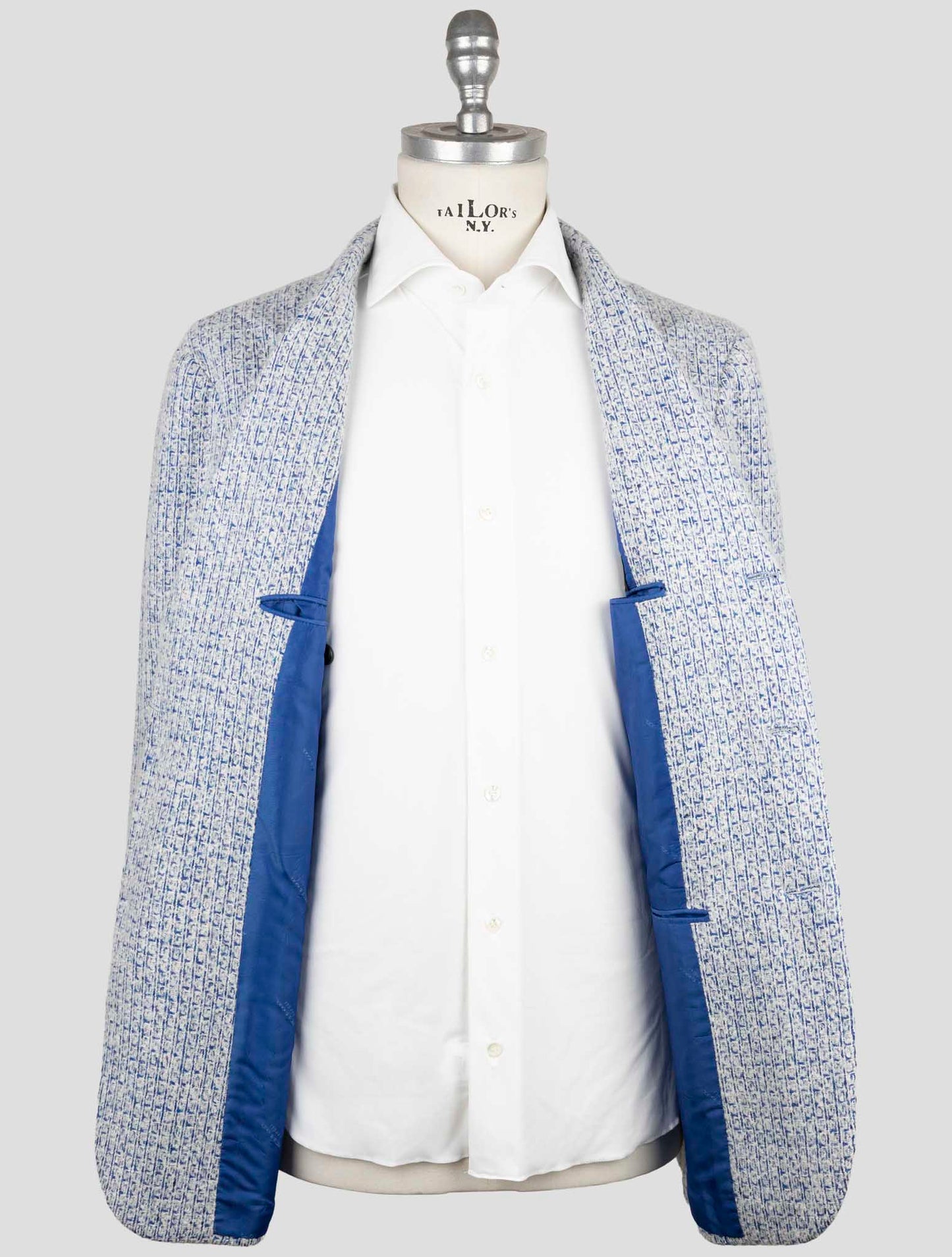 Kiton Blue White Cashmere Silk Blazer