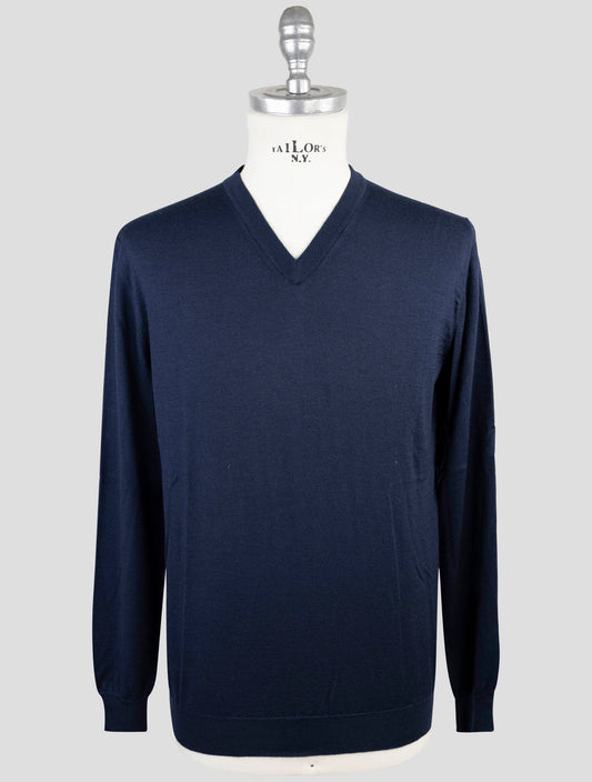 Kiton Blue Cashmere Silk Sweater V-Neck