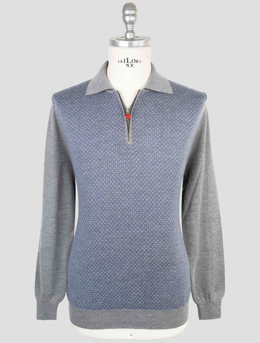 Kiton Blue Gray Cashmere Silk Sweater Polo