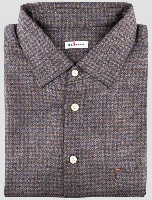 Kiton Blue Brown Cashmere Silk Linen Shirt