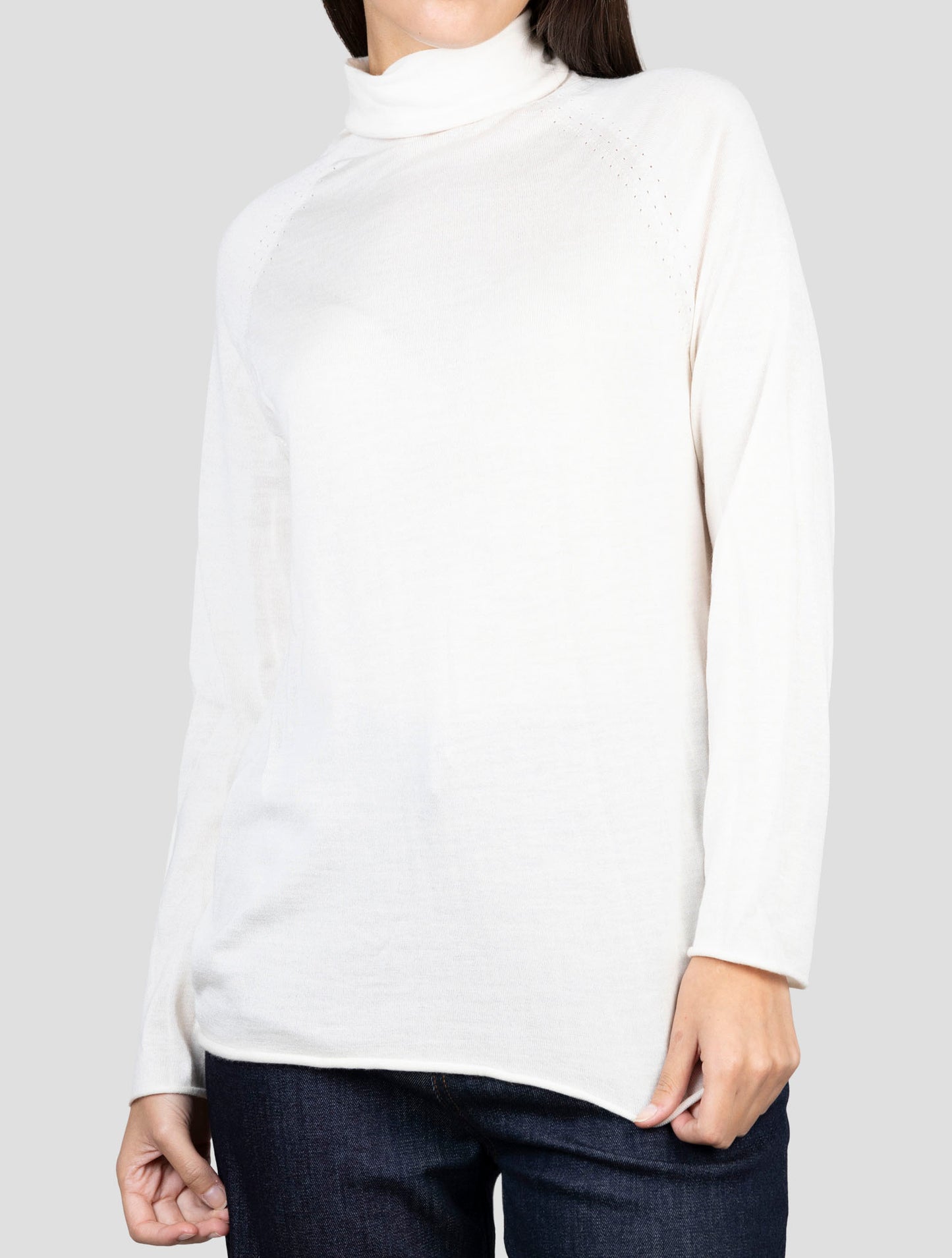 Kiton White Cashmere Silk Sweater Turtleneck