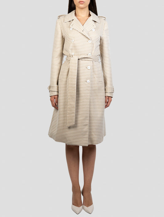 Kiton Beige White Cashmere Silk Overcoat