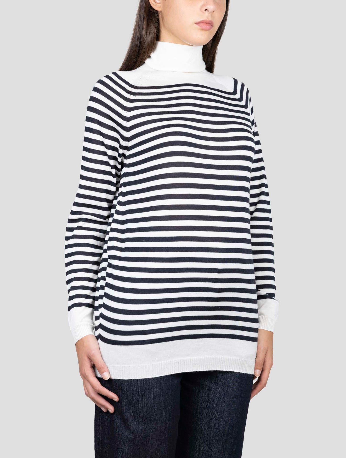 Kiton White Black Cashmere Silk Sweater Turtleneck