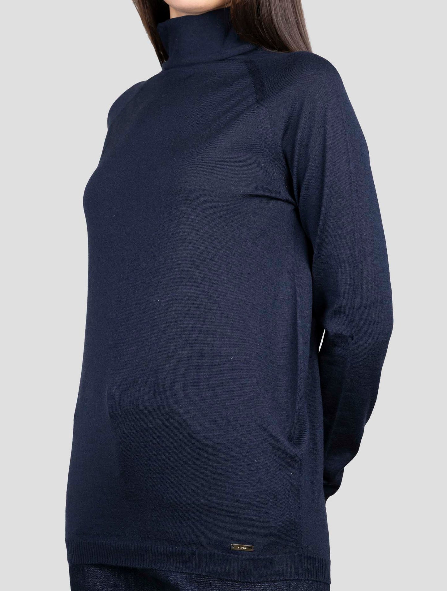 Kiton Blue Cashmere Silk Sweater Turtleneck