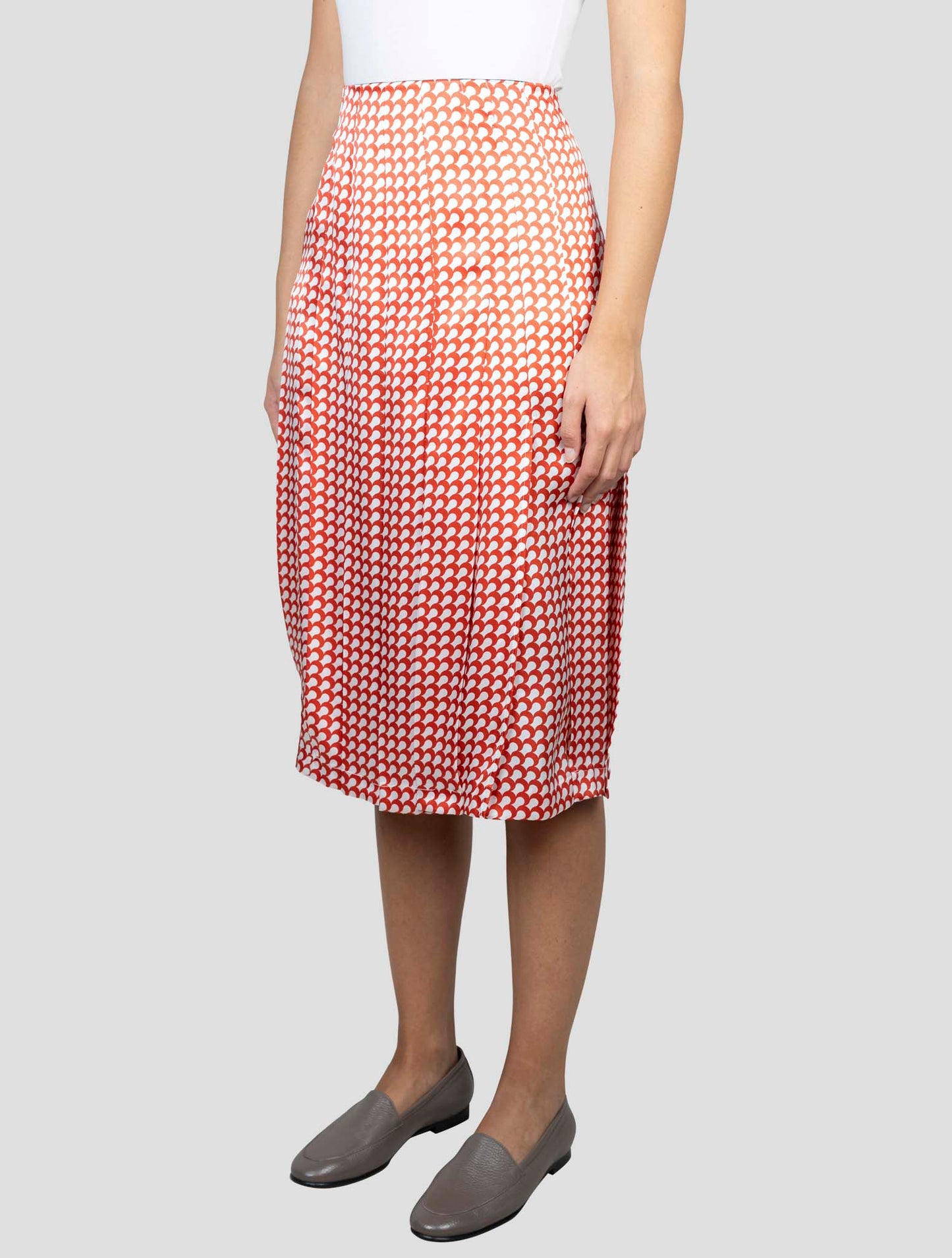 Kiton Red White Silk Skirt