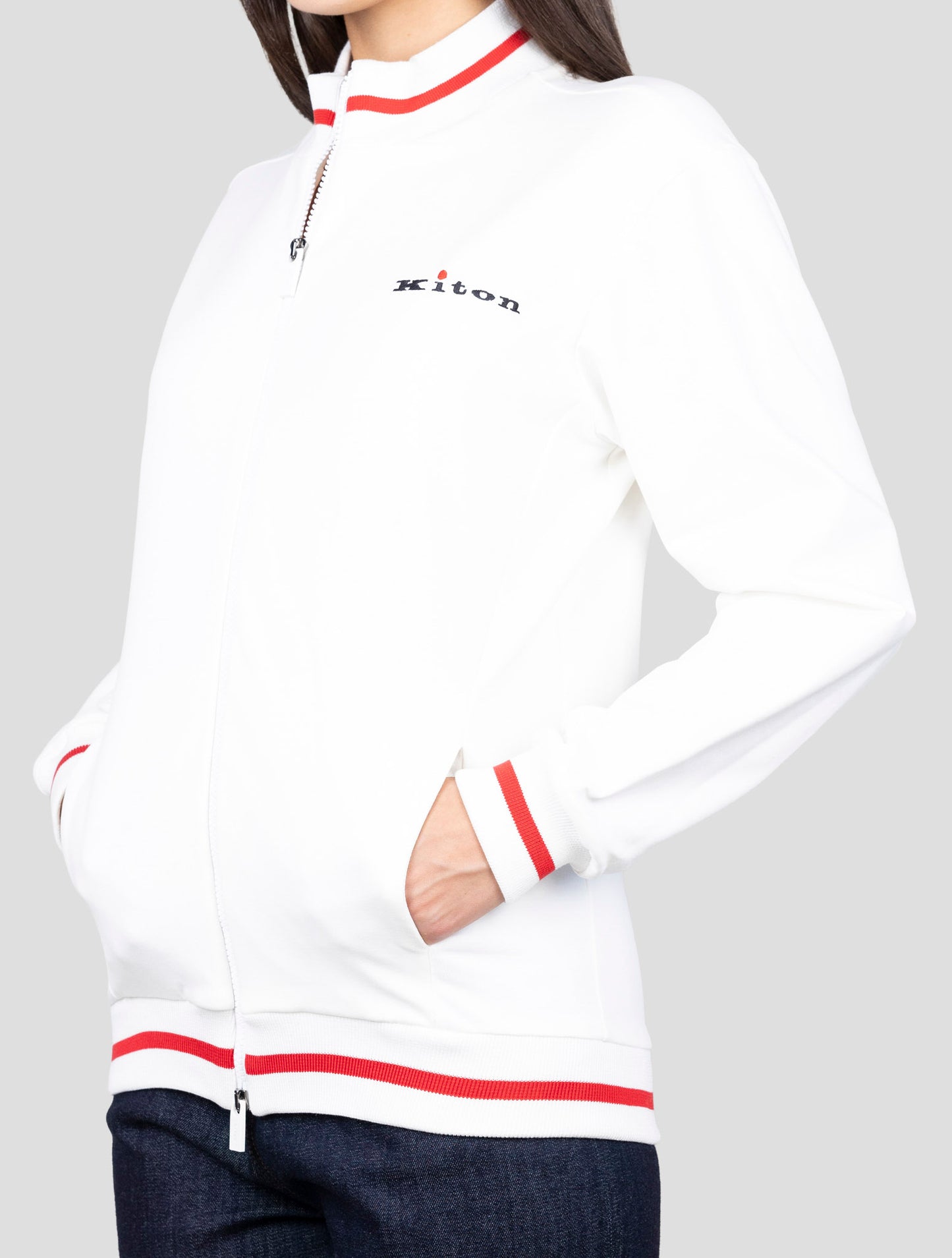Kiton White Cotton Ea Sweater Full Zip