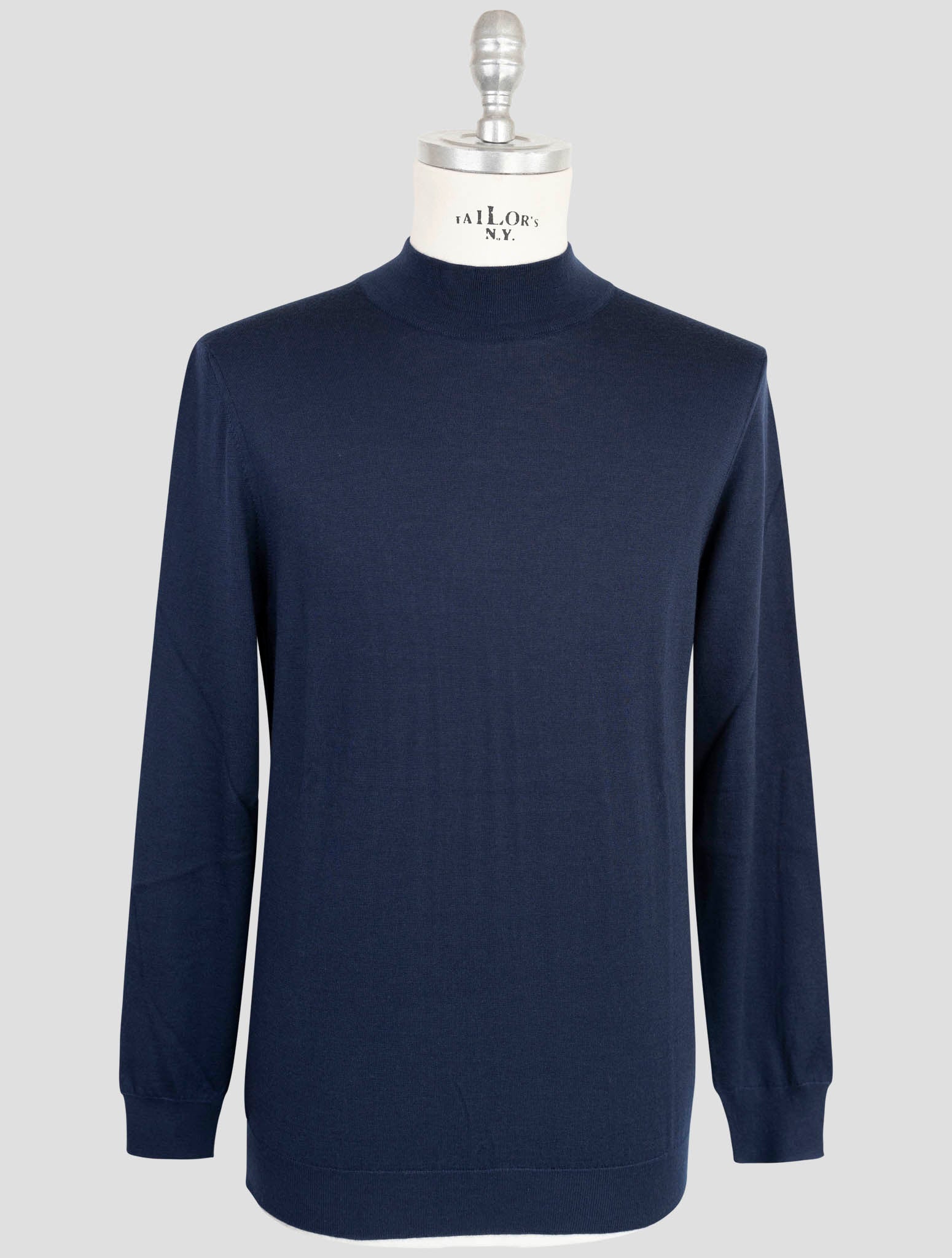 Kiton Blue Cashmere Silk Sweater Half Neck