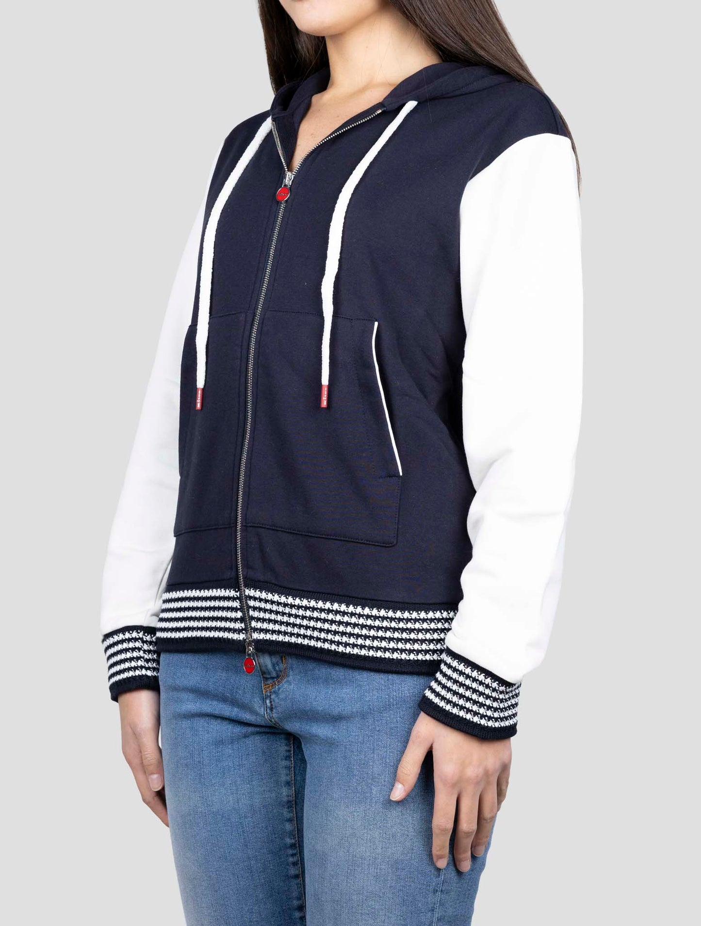 Kiton Blue Cotton Cashmere Sweater Full Zip