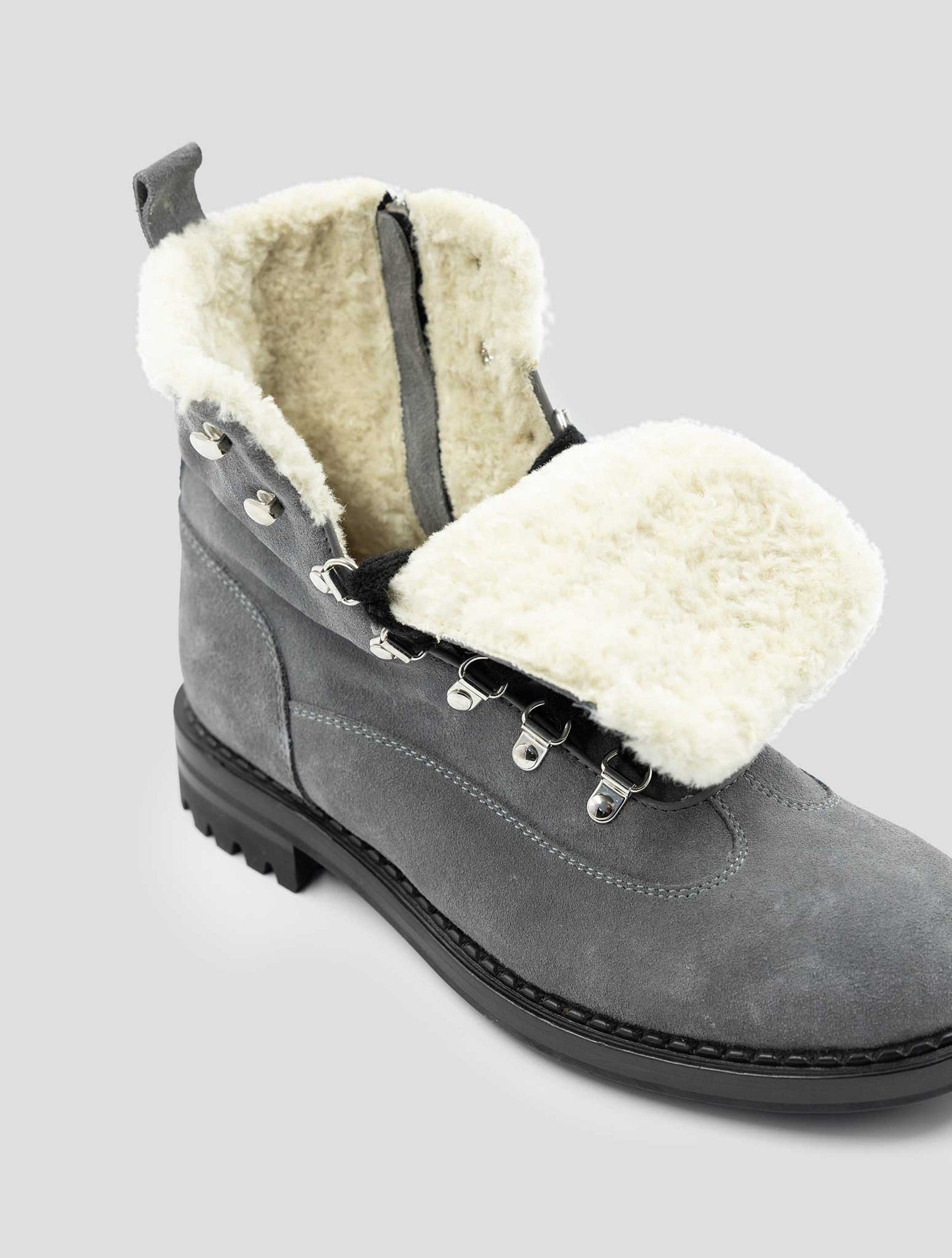 Kiton Gray Leather Suede With Fur Boots