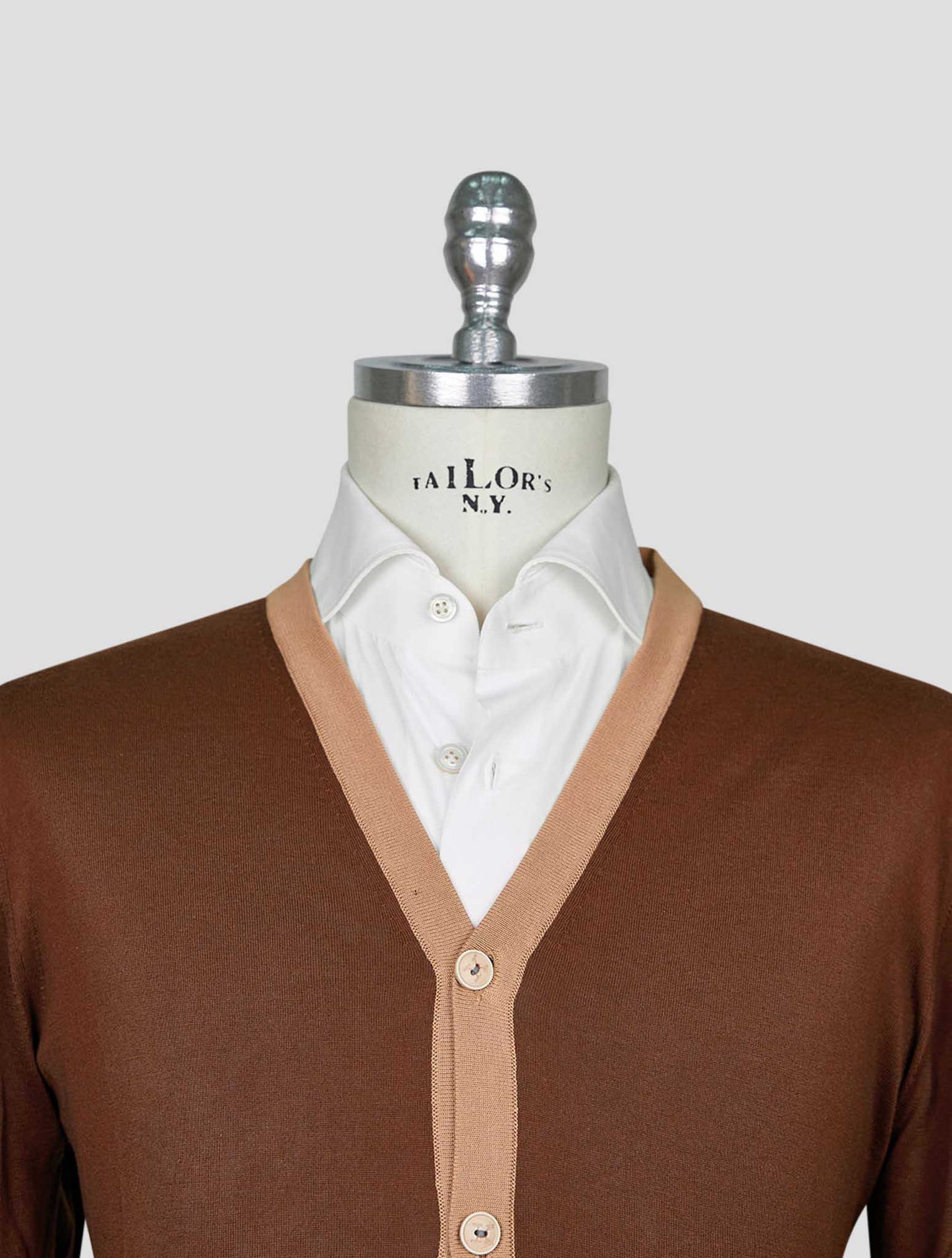 Kiton Brown Beige Cotton Cardigan
