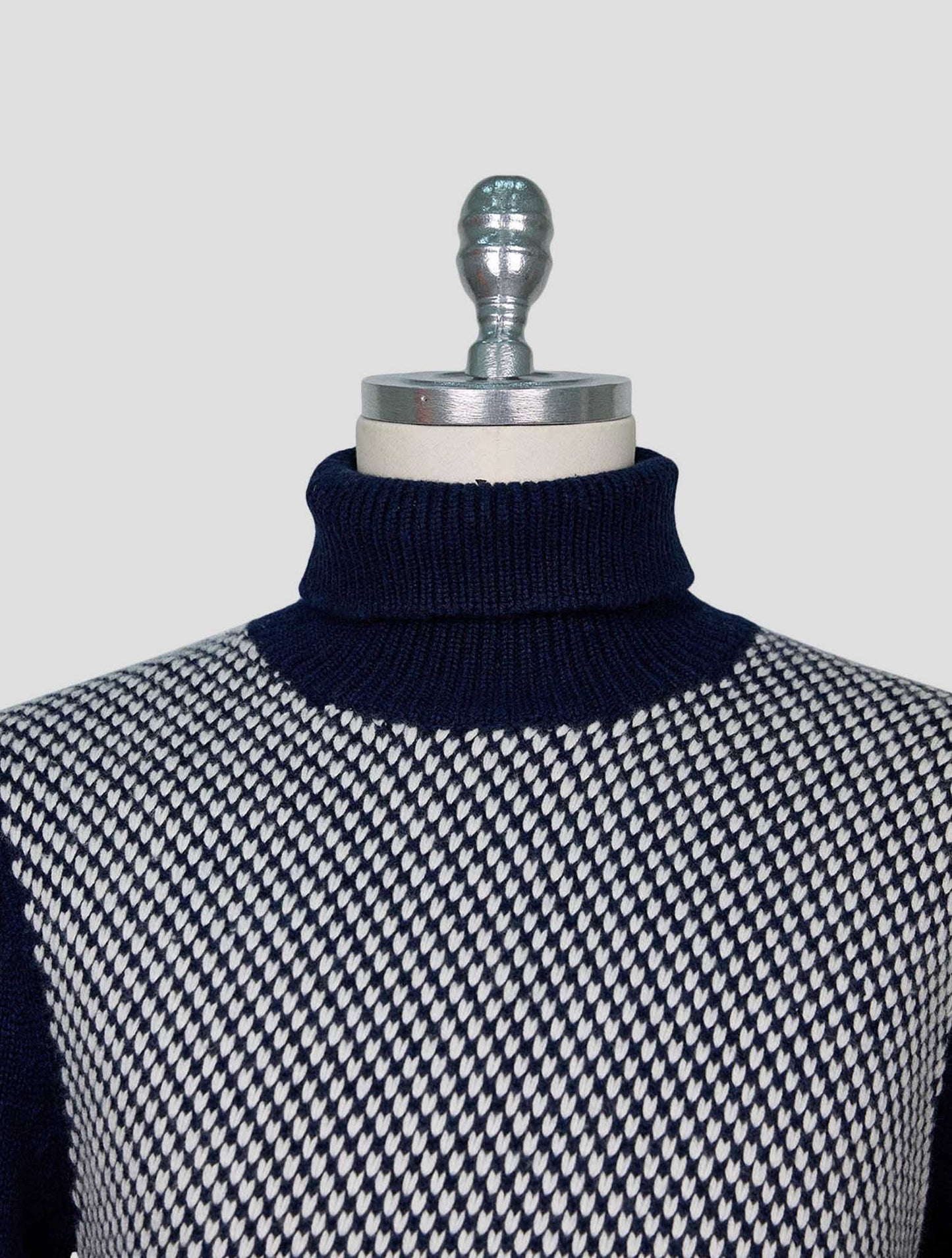 Kiton Blue White Cashmere Sweater Turtleneck