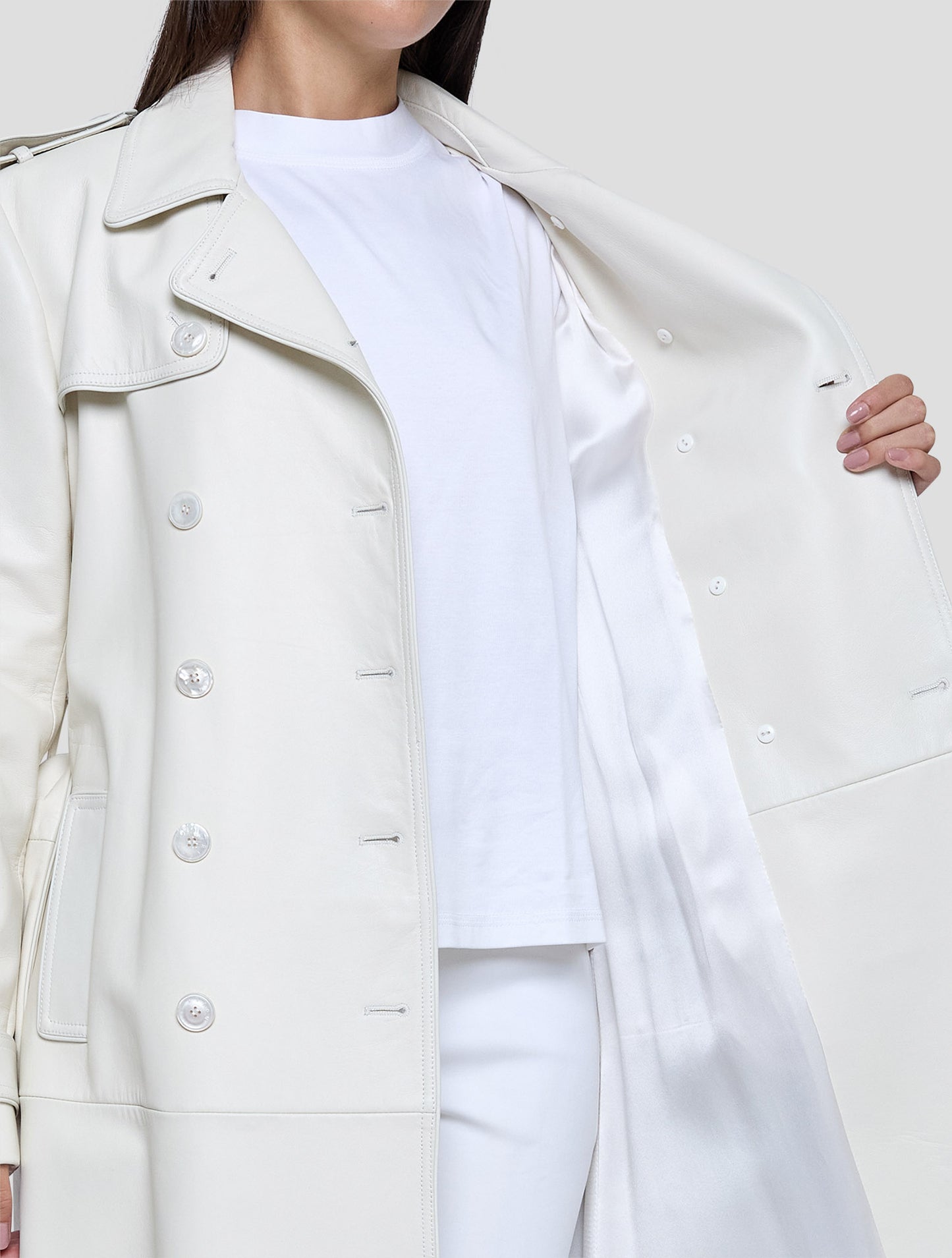 Kiton White Leather Overcoat Women