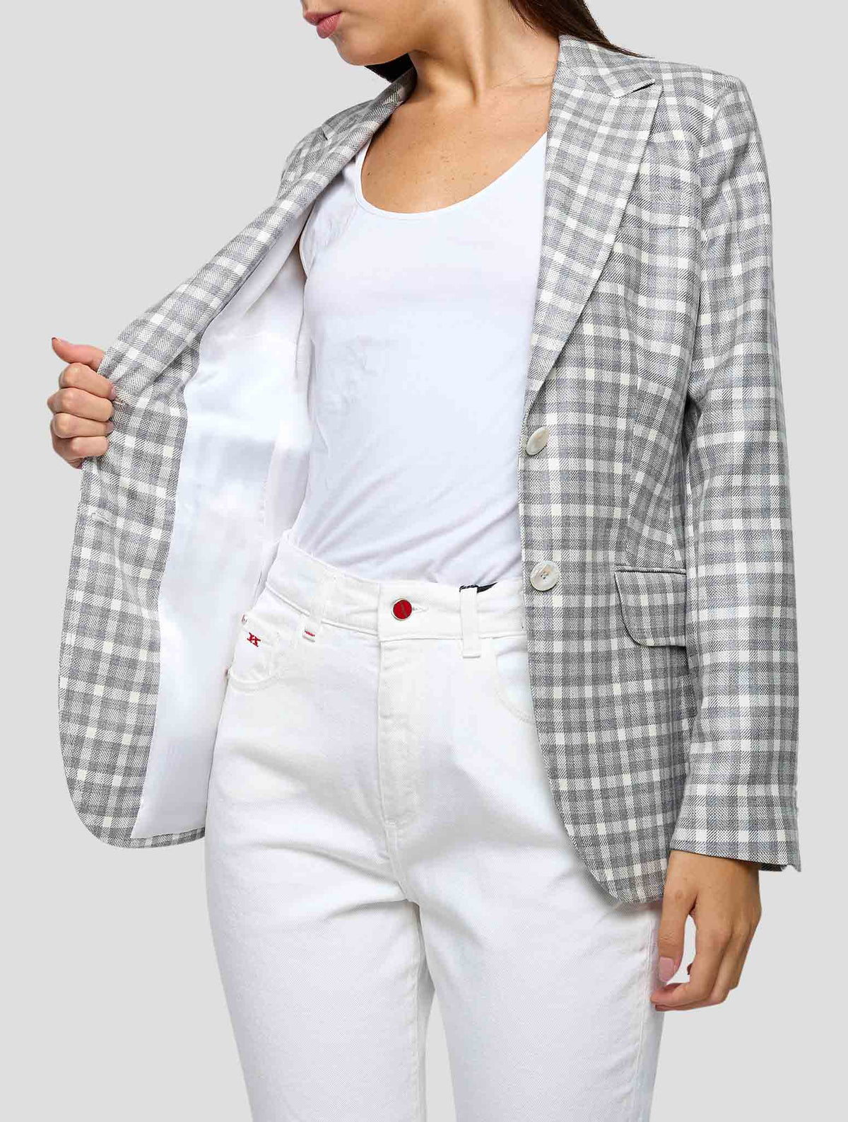 Kiton Gray White Cashmere Silk Blazer Women