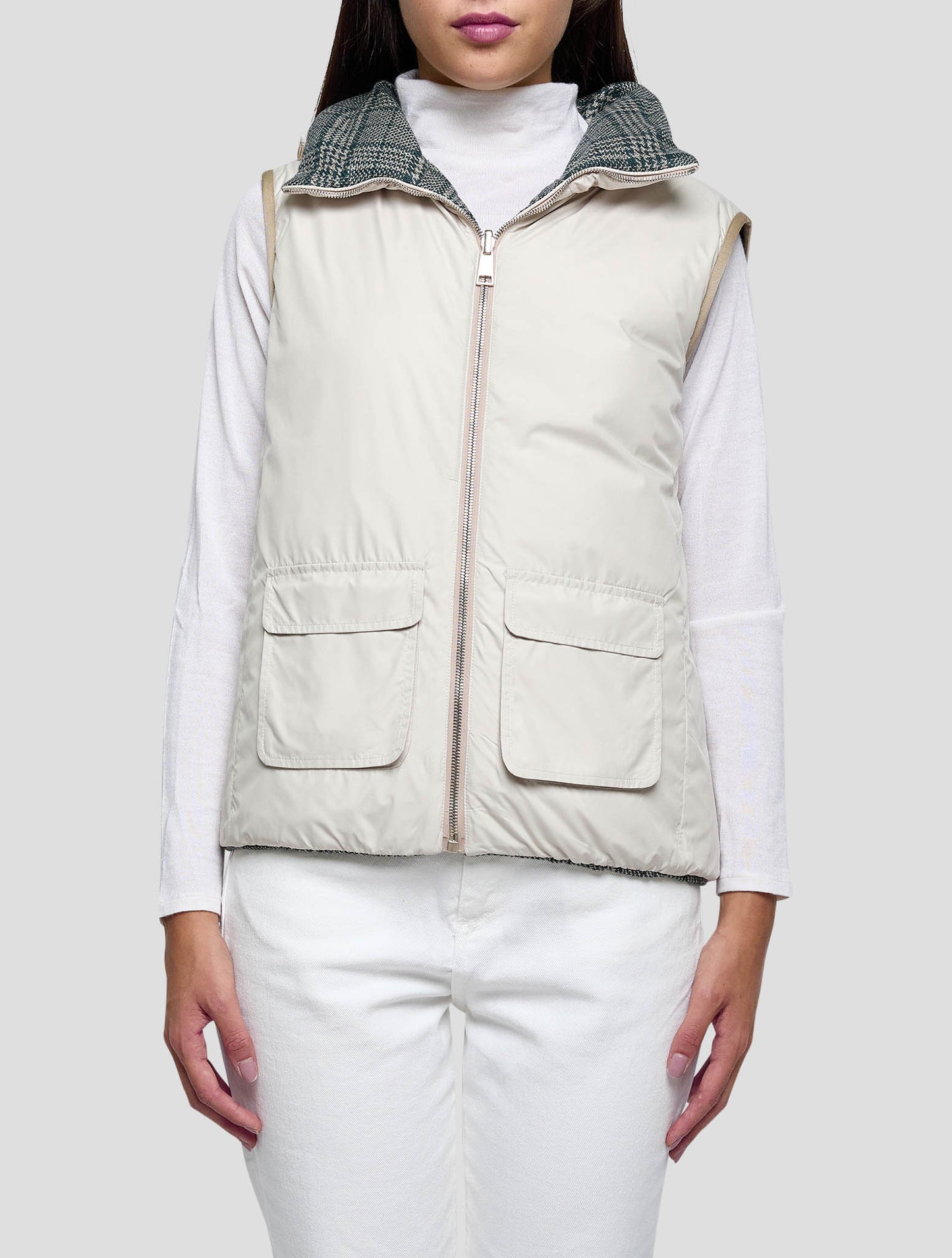 Kiton Green Gray Cashmere Silk Reverse Gilet Women
