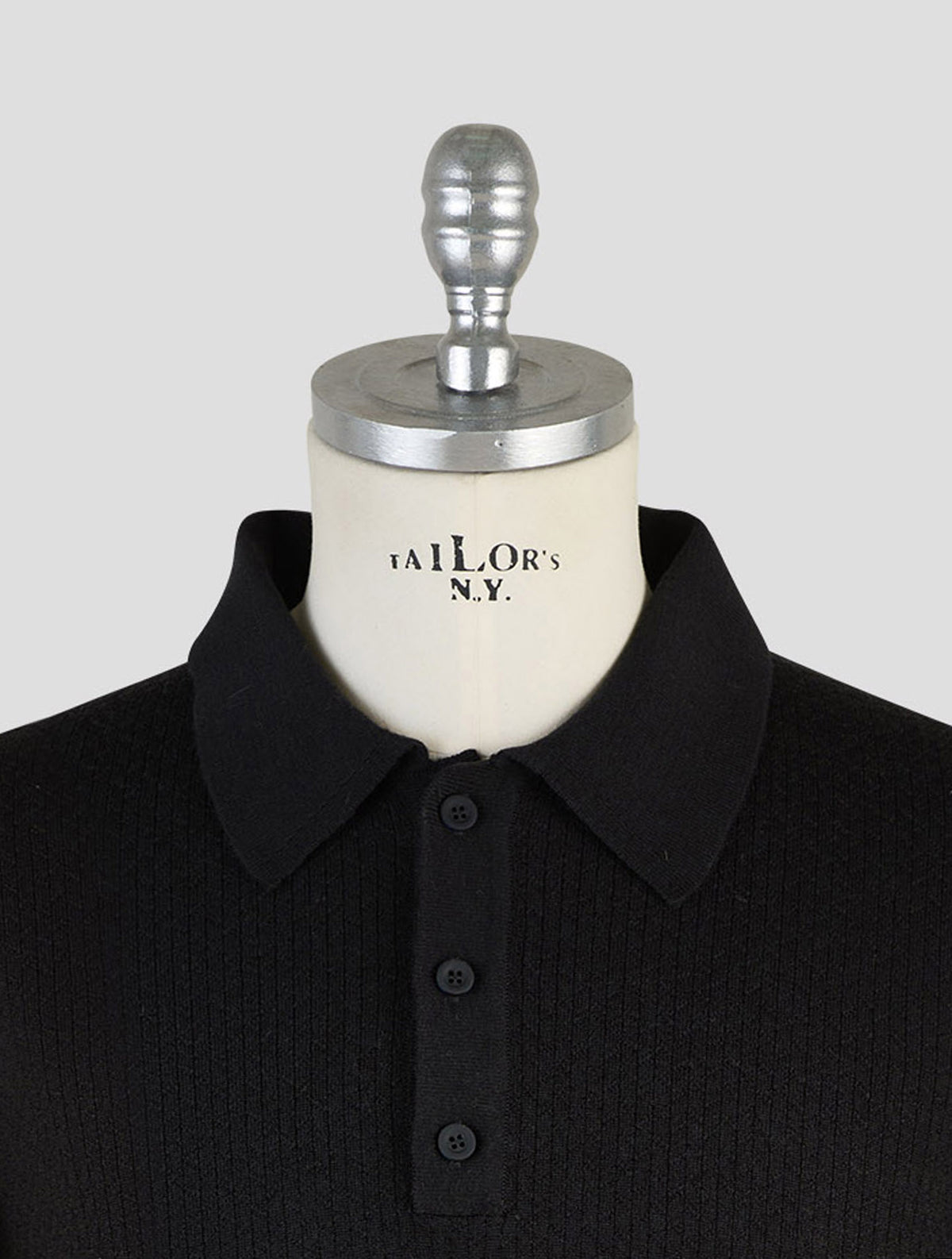 Kiton Knt Black Virgin Wool Silk Polo