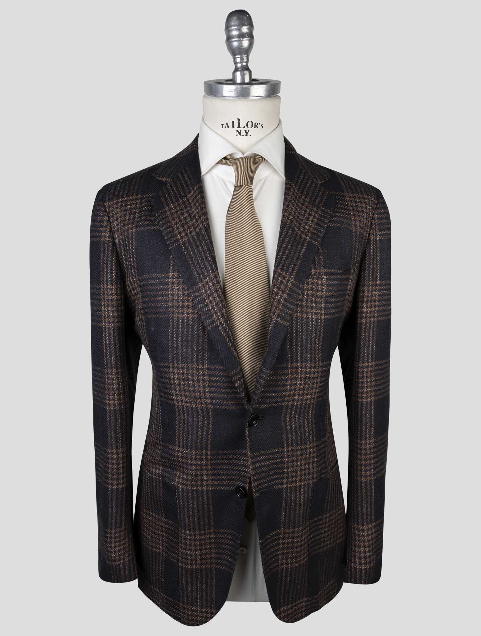 Kiton Blue Brown Cashmere Virgin Wool Silk Linen  Blazer