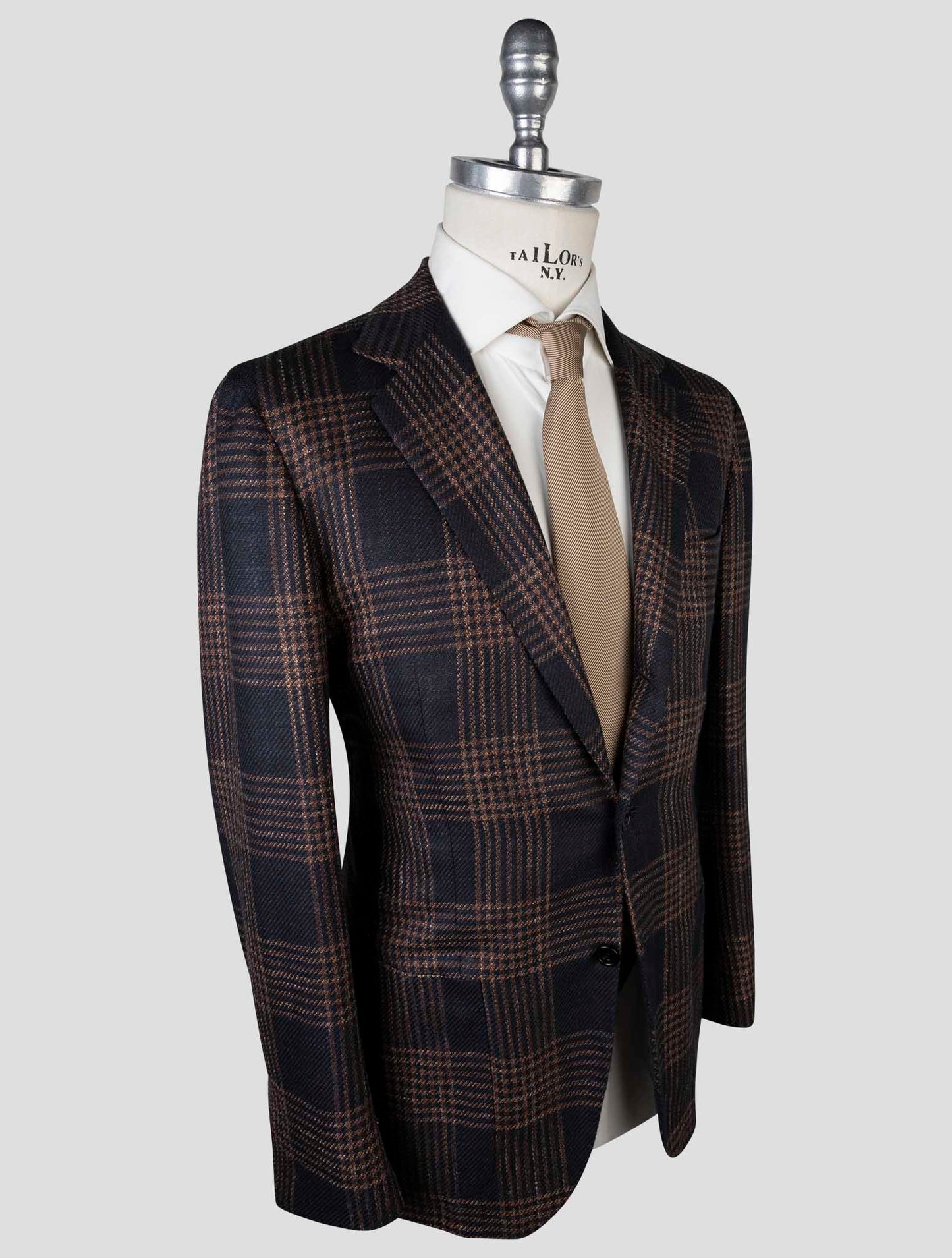 Kiton Blue Brown Cashmere Virgin Wool Silk Linen  Blazer