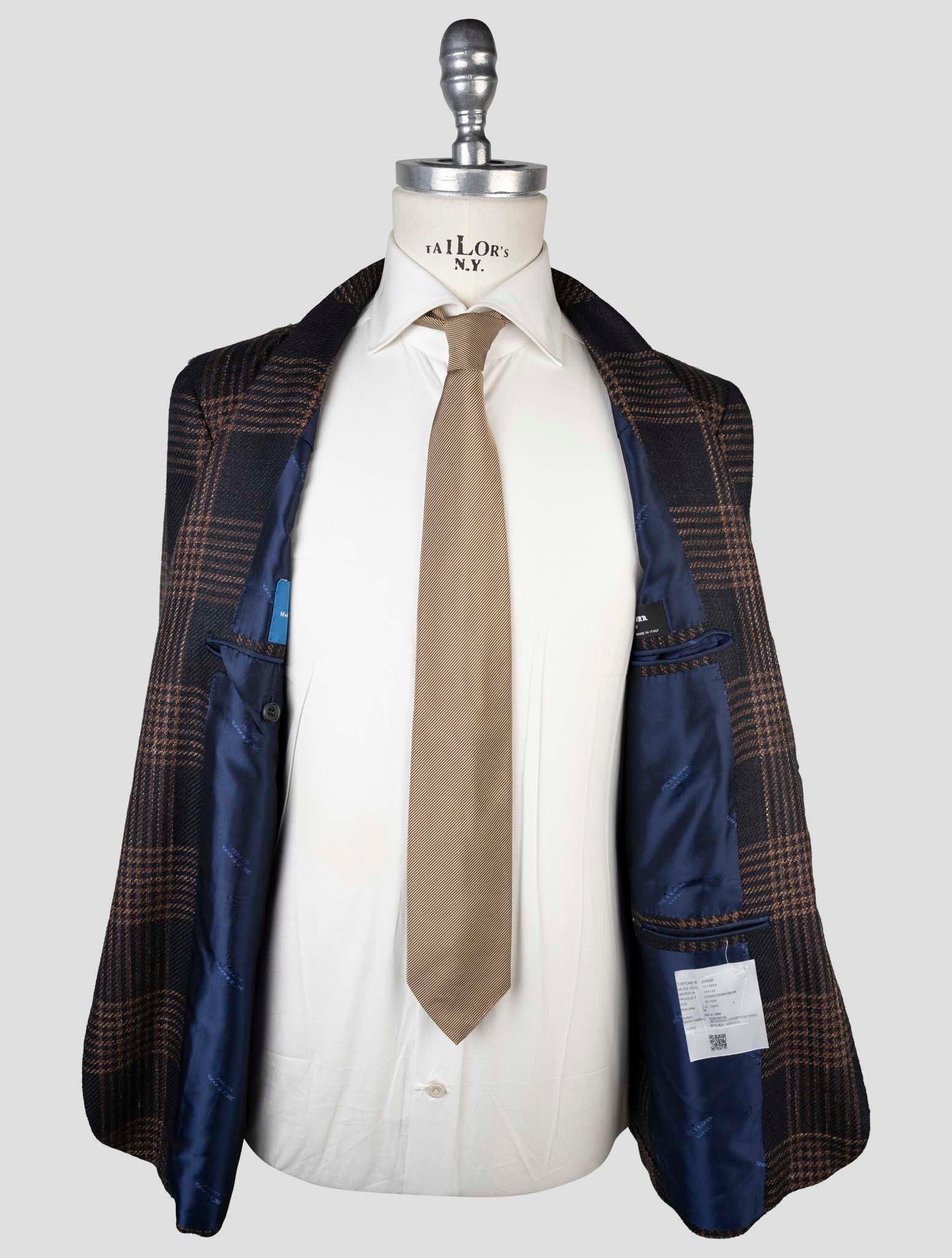 Kiton Blue Brown Cashmere Virgin Wool Silk Linen  Blazer