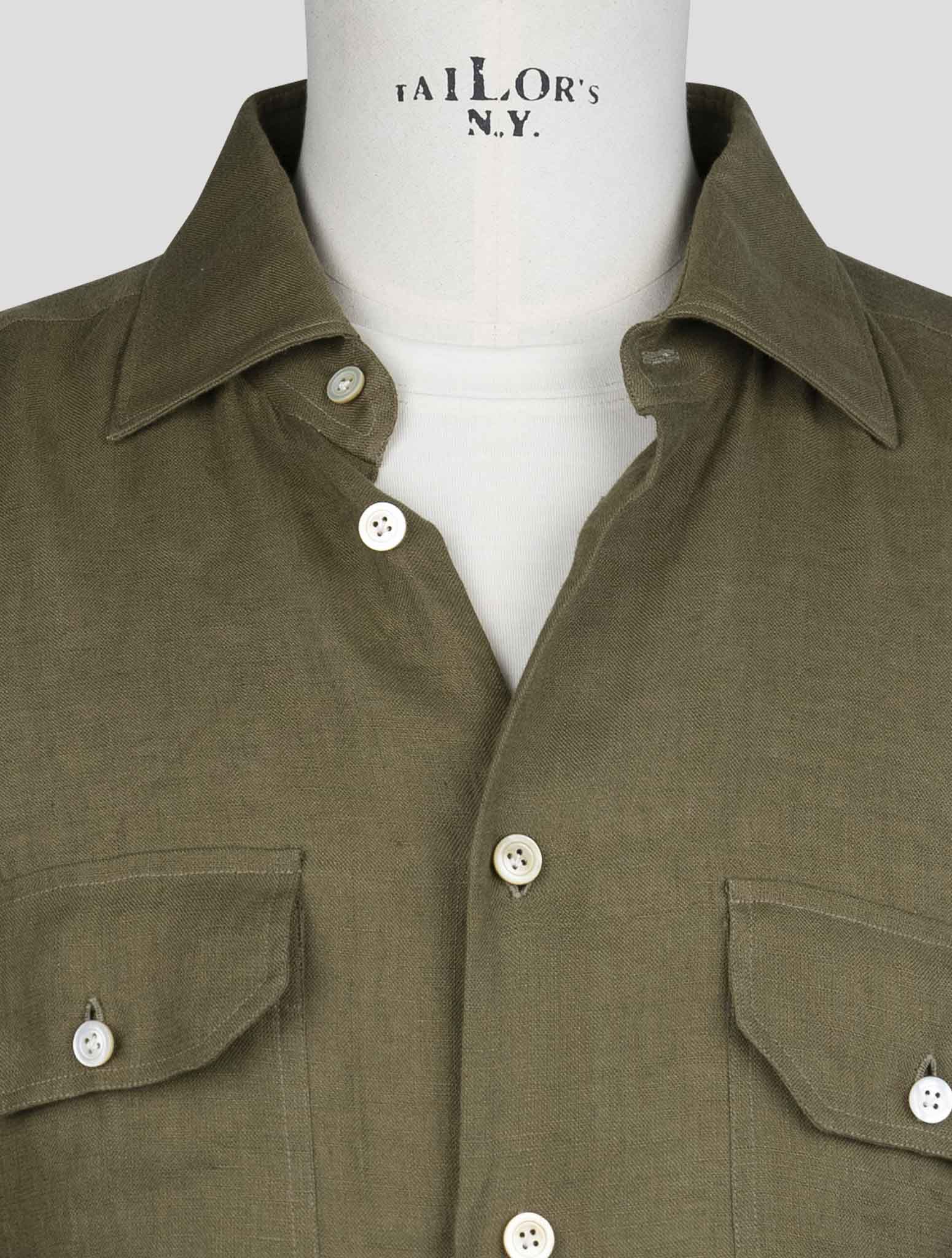 kiton Green Linen  Shirt