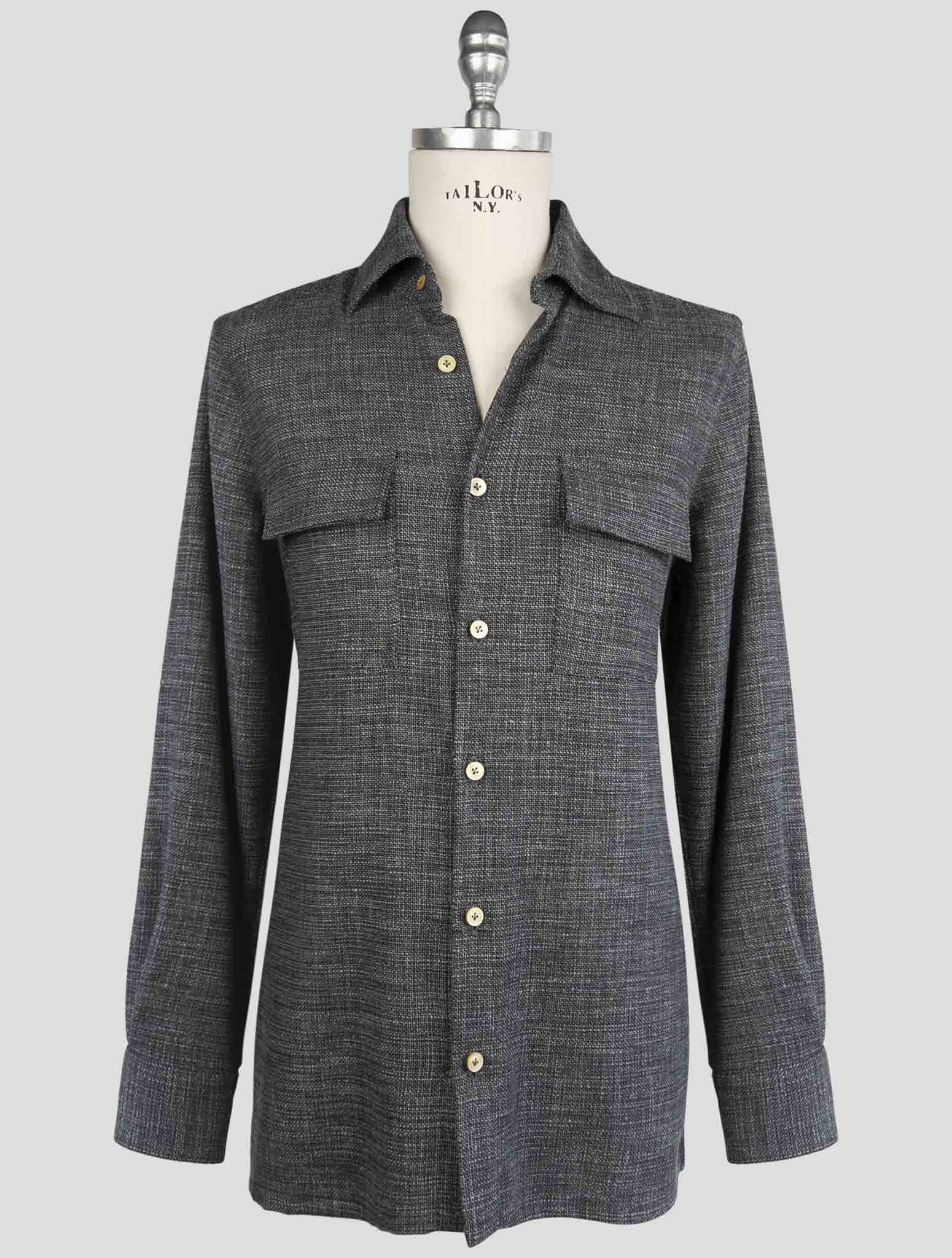 Kiton Gray Virgin Wool Silk Pa Cotton Ea Shirt