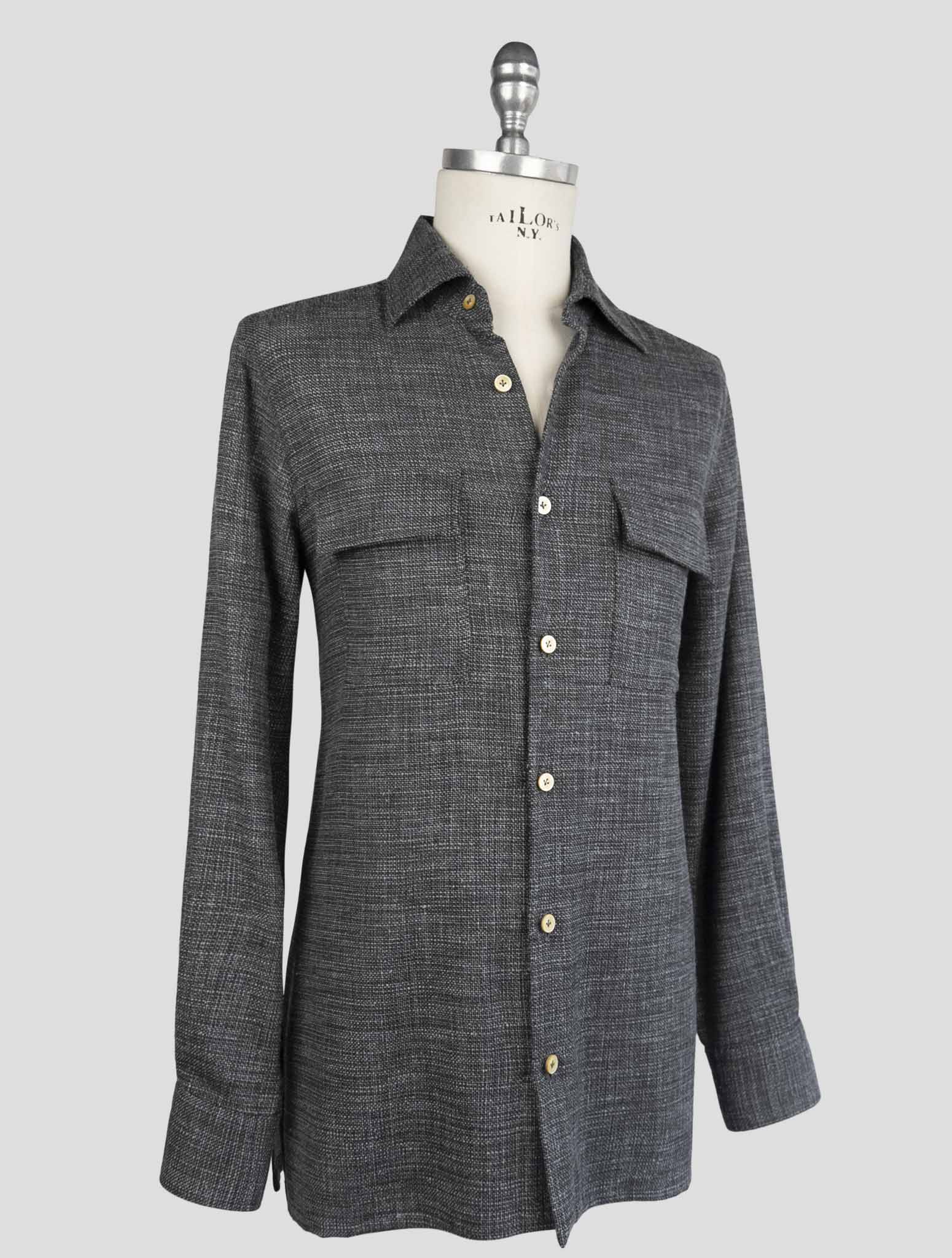 Kiton Gray Virgin Wool Silk Pa Cotton Ea Shirt