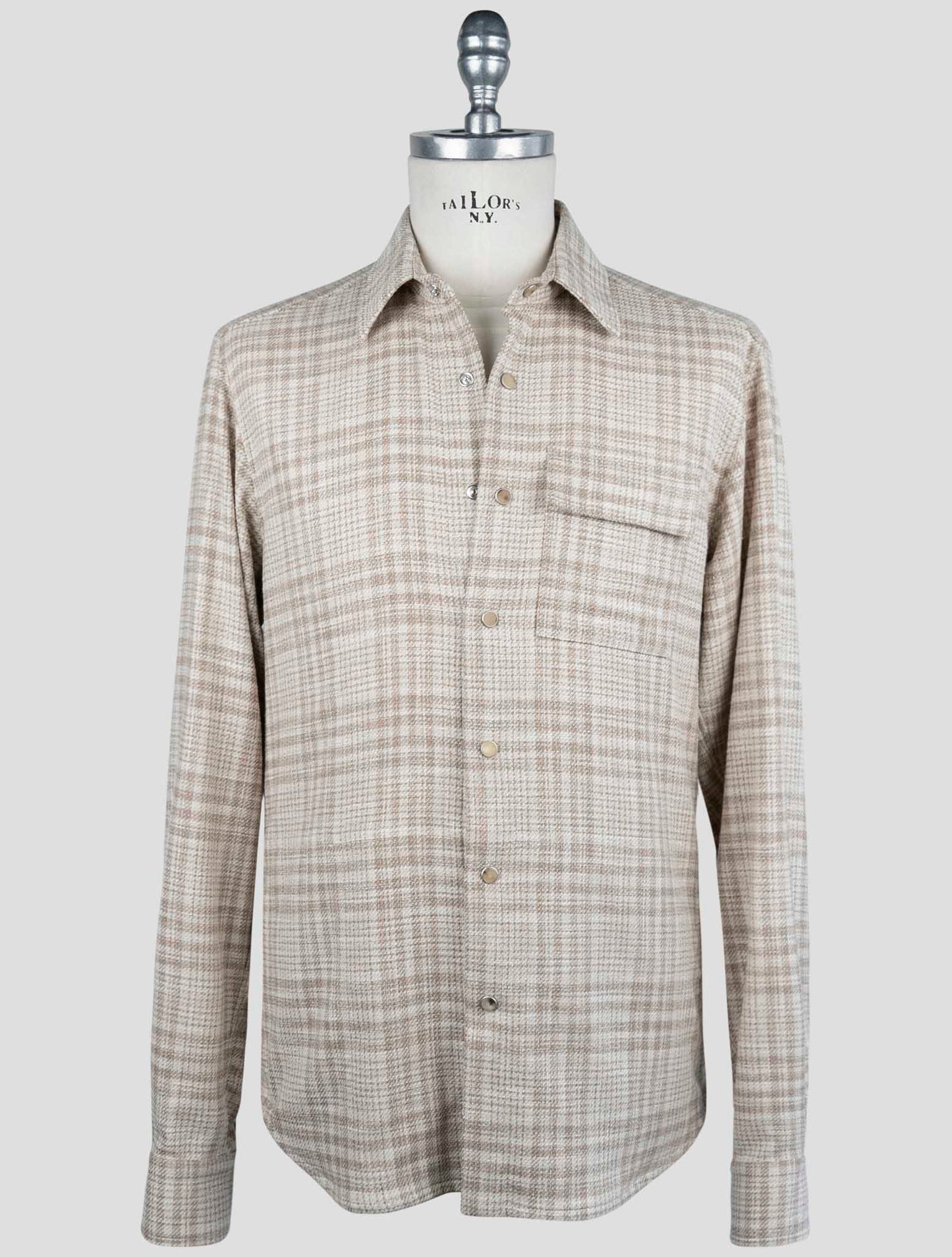 Kiton Beige Virgin Wool Silk Cotton Pa Ea Shirt