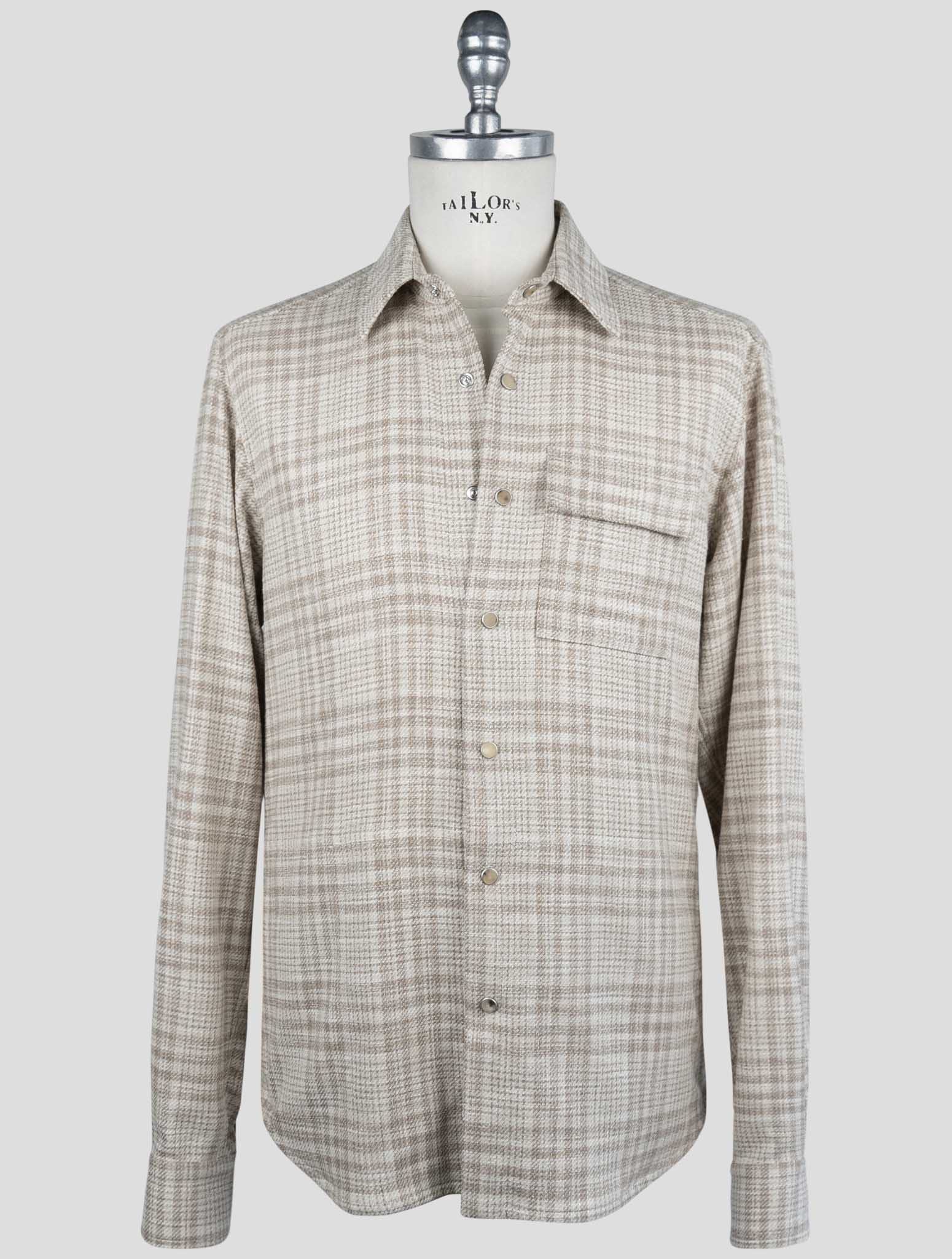 Kiton Beige Virgin Wool Silk Cotton Pa Ea Shirt