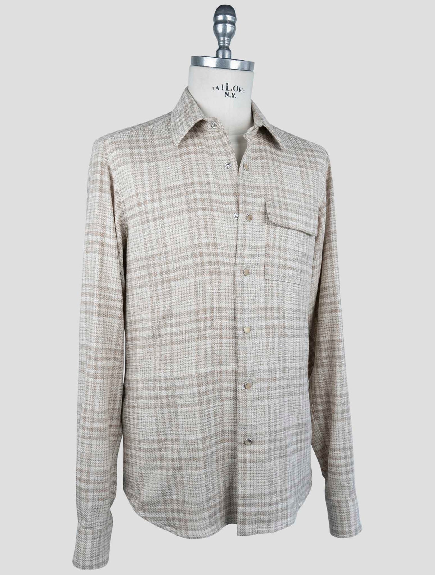 Kiton Beige Virgin Wool Silk Cotton Pa Ea Shirt