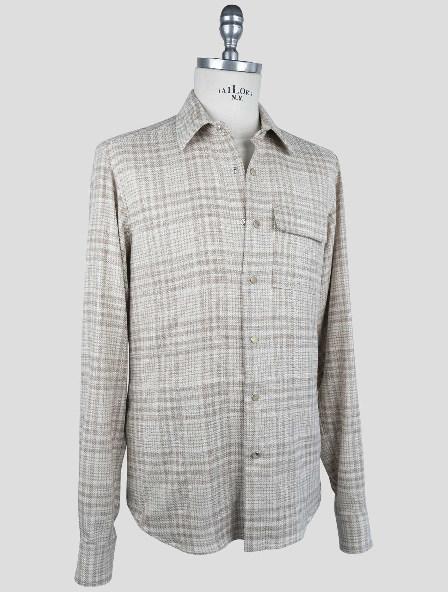 Kiton Beige Virgin Wool Silk Cotton Pa Ea Shirt