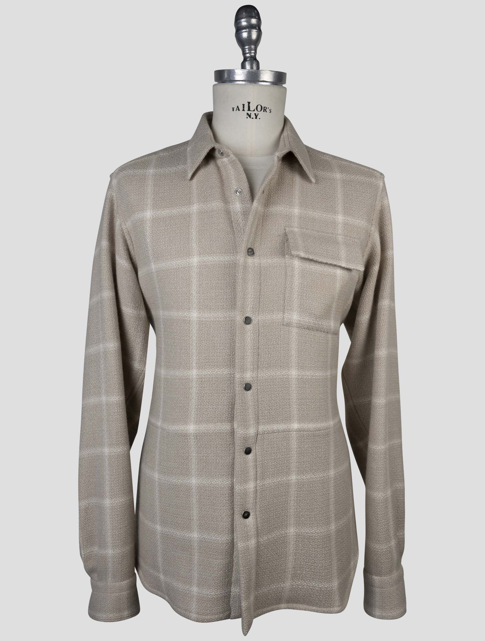 Kiton Beige Cashere Virgin Wool Silk Linen Shirt