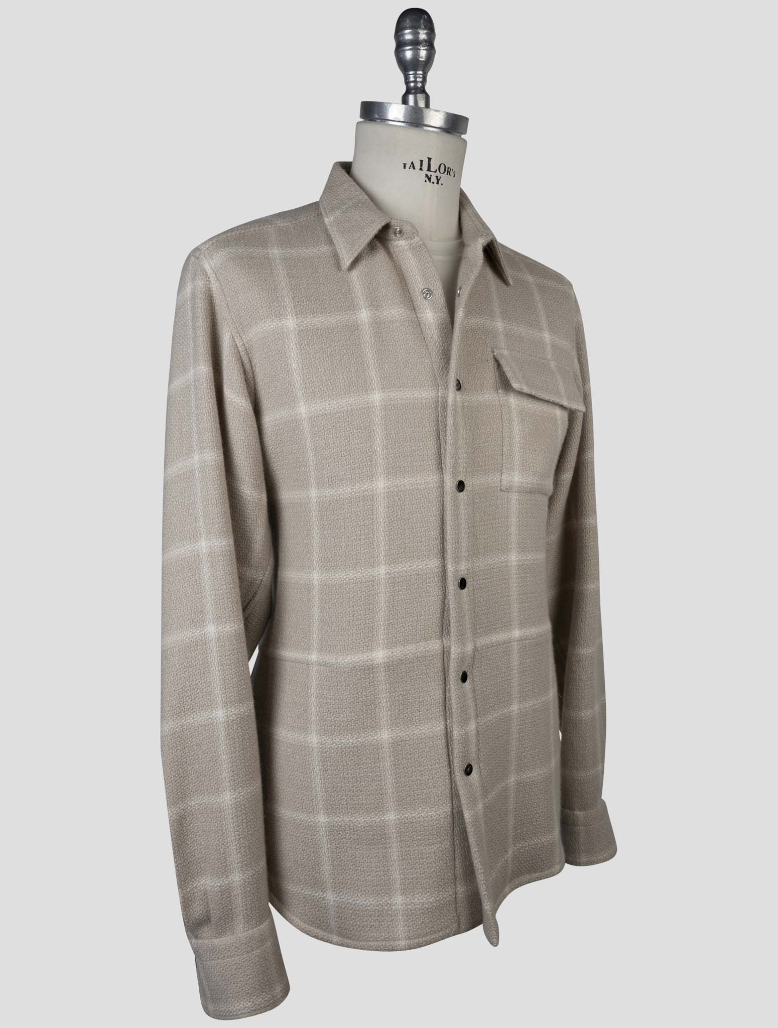 Kiton Beige Cashere Virgin Wool Silk Linen Shirt
