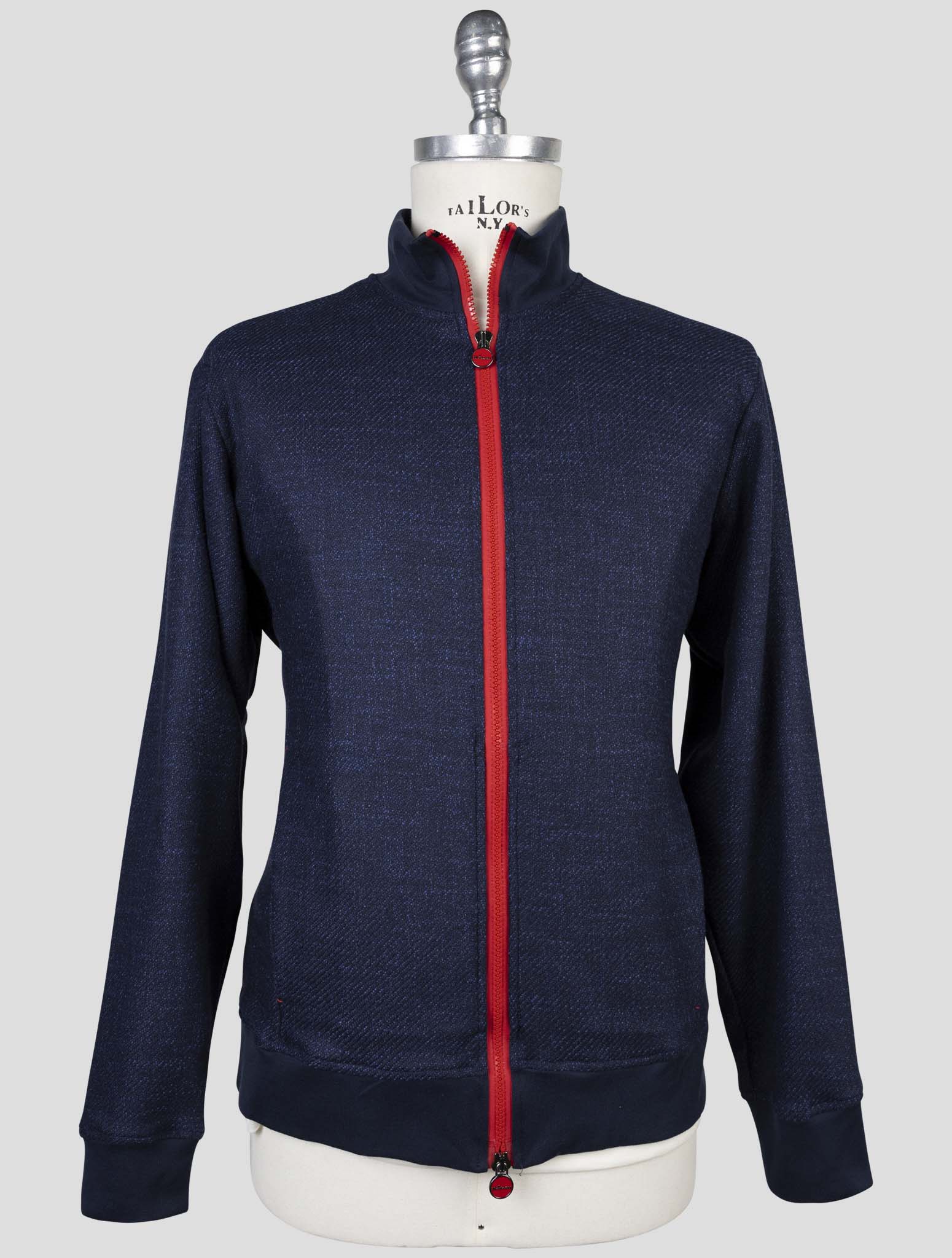 Kiton Blue Virgin Wool Silk Pa Cotton Cashmere Ea Sweater Full Zip