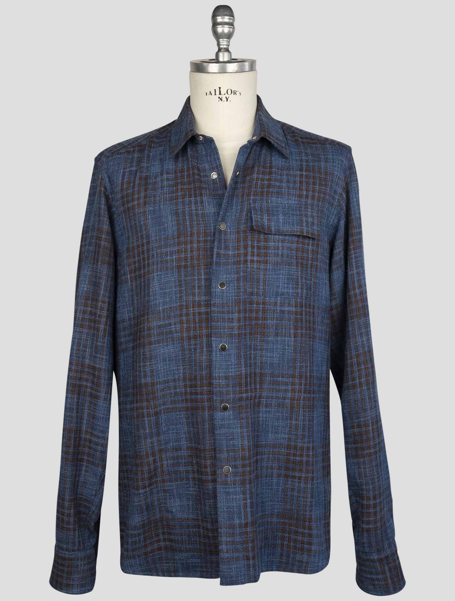 kiton Brown Blue Wv Silk Cotton Pa Shirt Buba