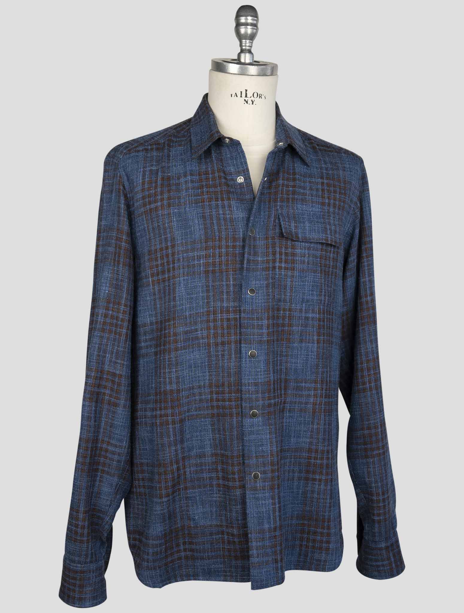 kiton Brown Blue Wv Silk Cotton Pa Shirt Buba