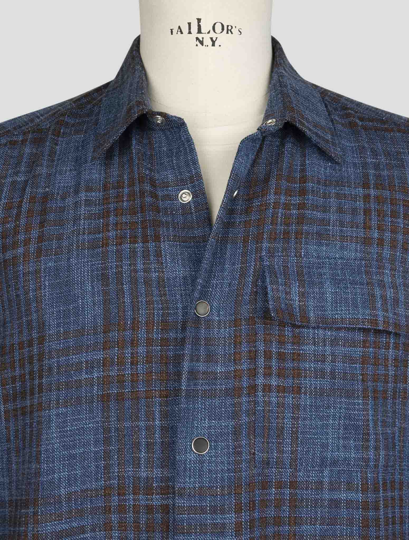 kiton Brown Blue Wv Silk Cotton Pa Shirt Buba